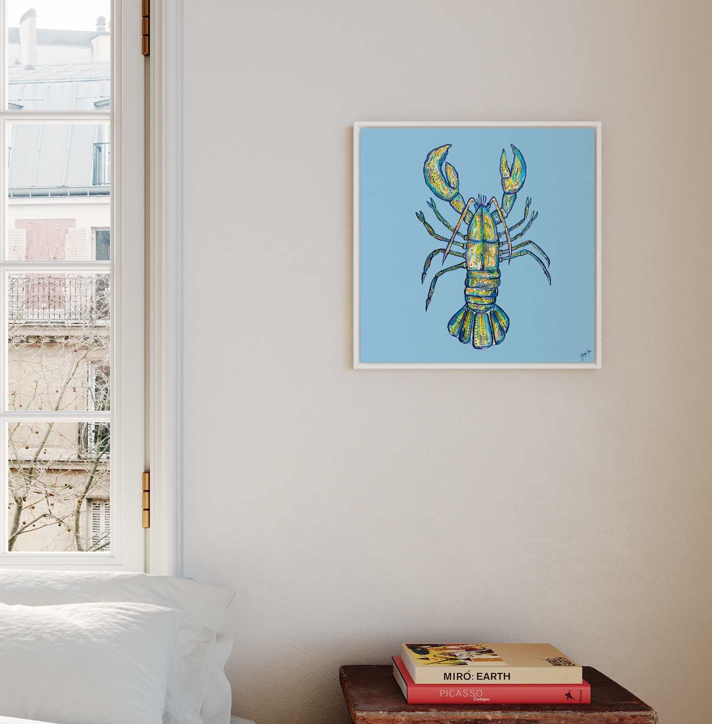 Blue Lobster Mixed Media Canvas Print