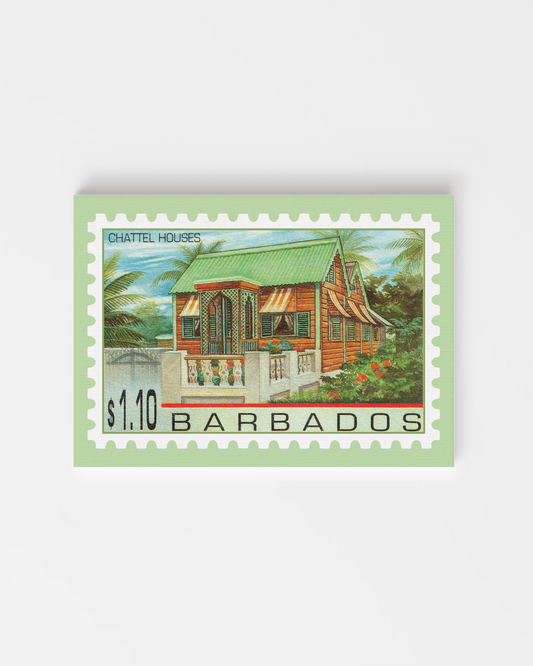 Vintage Barbados Chattel House Stamp Art Decor - Framed Canvas Print