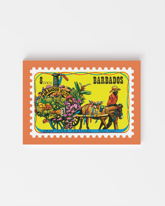 Barbados Stamp, Vintage Crop Over Donkey Cart Stamp Print
