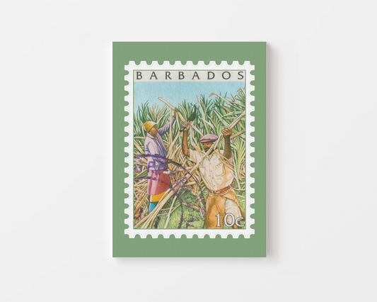 Barbados Cane Cutting Vintage Stamp - Framed Canvas Print