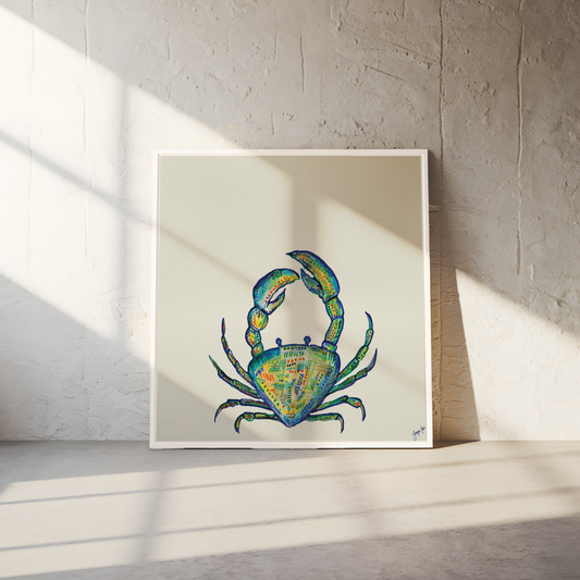 Mixed Media Blue Crab - Framed Canvas Print