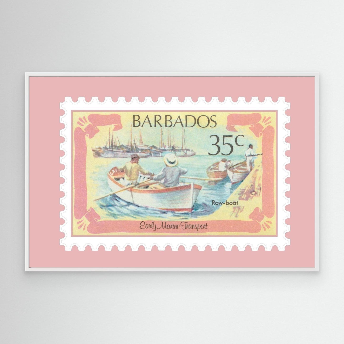 Pink Barbadian Row Boat Stamp