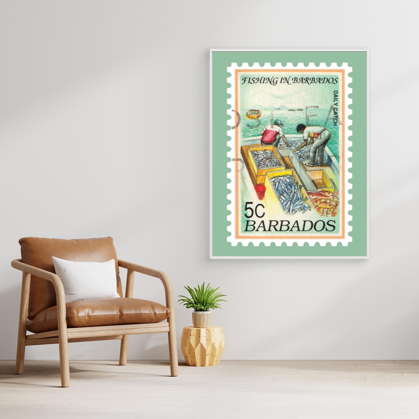 Vintage Barbados Fishing Stamp Print – Framed Wall Art