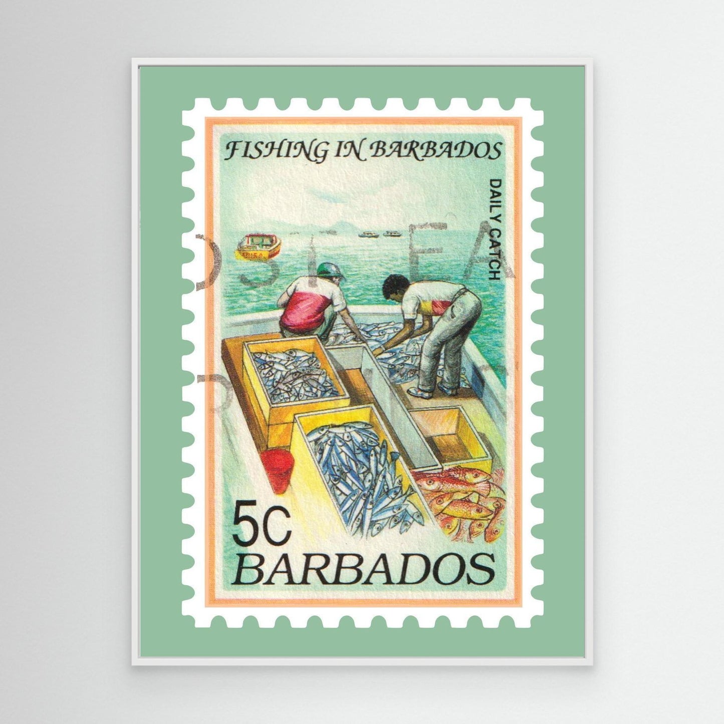 Vintage Barbados Fishing Stamp Print – Framed Wall Art