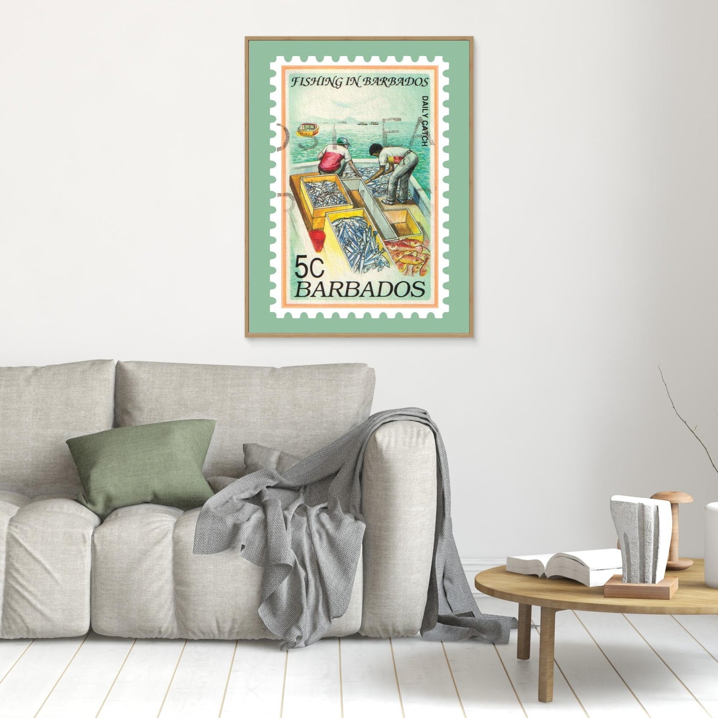 Vintage Barbados Fishing Stamp Print – Framed Wall Art