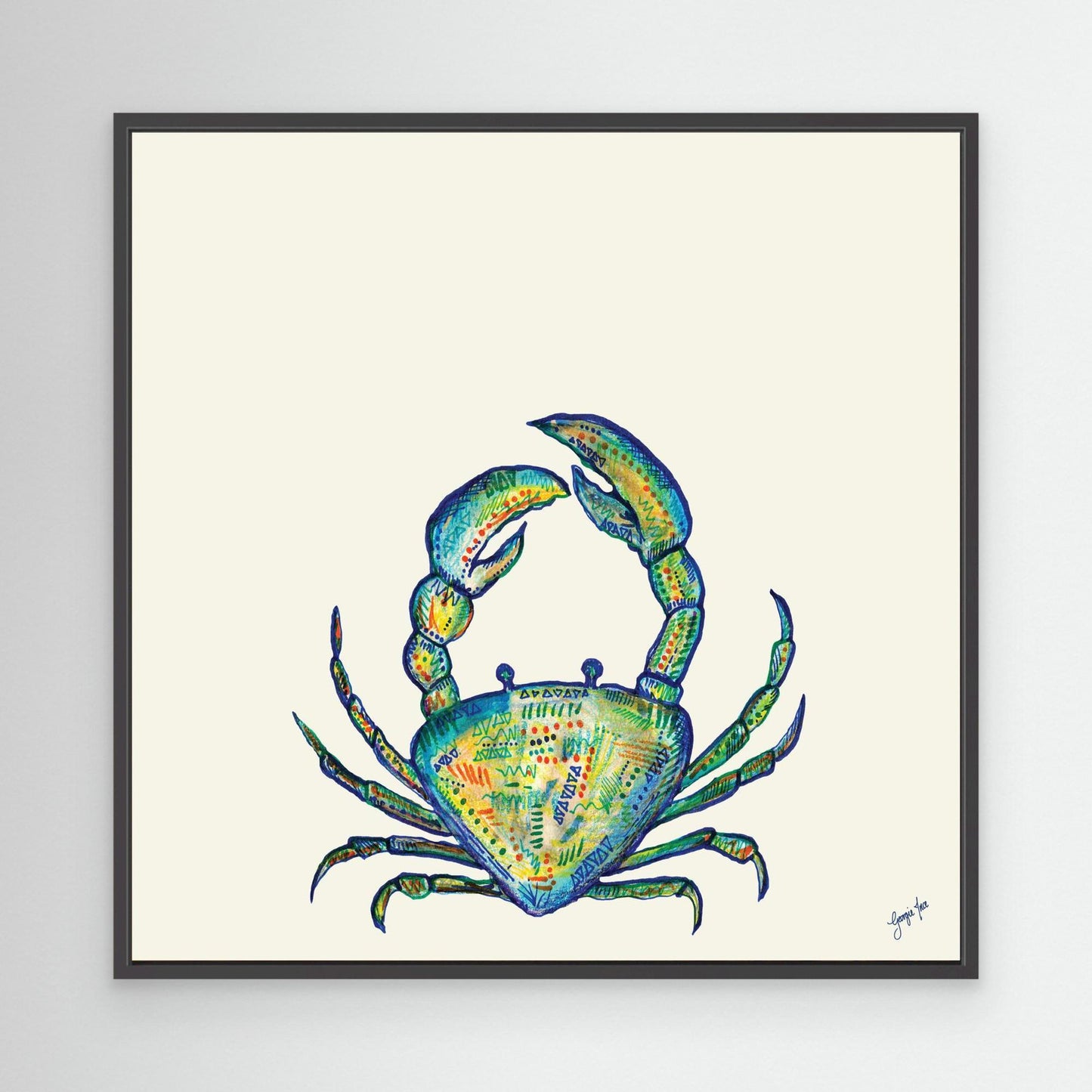Mixed Media Blue Crab - Framed Canvas Print