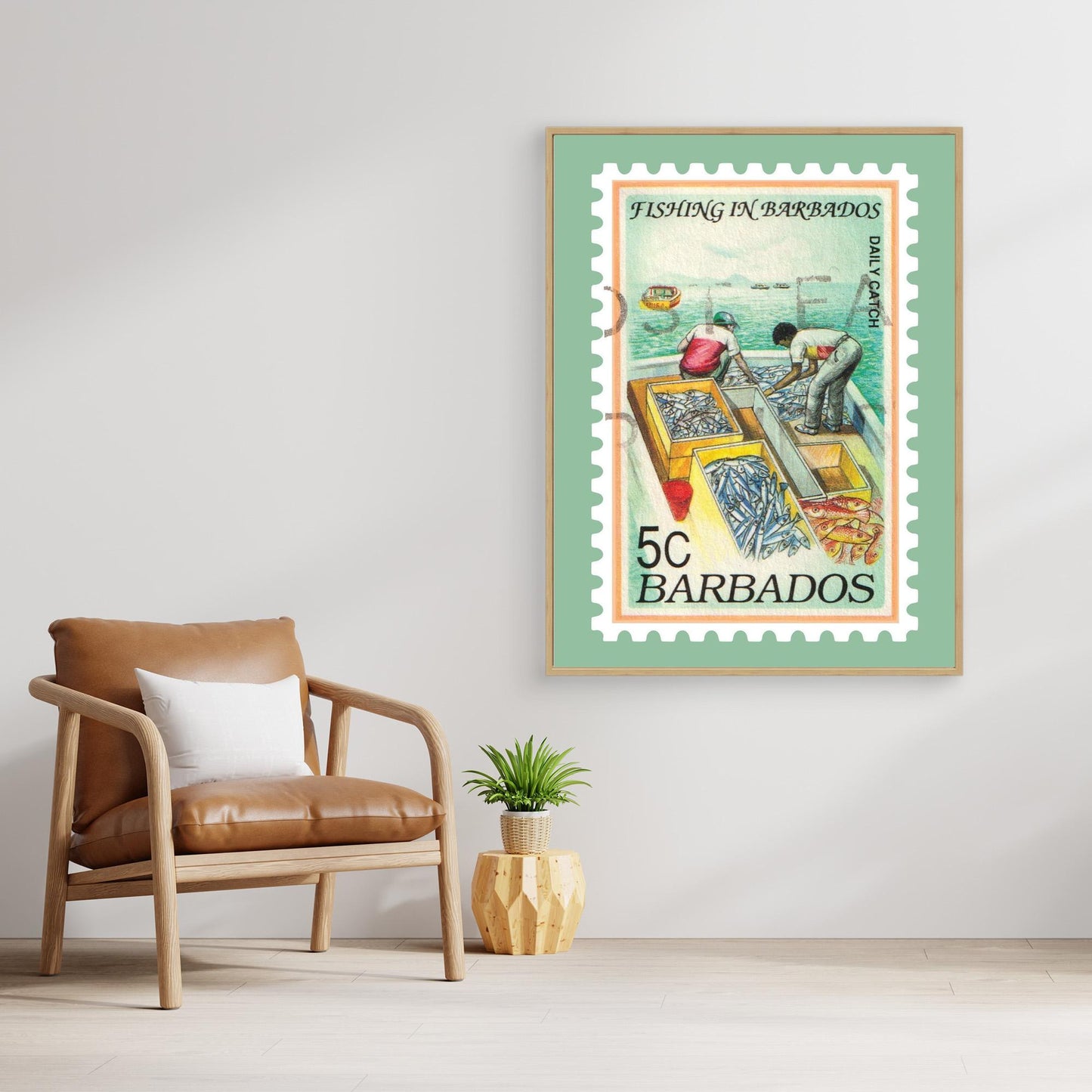 Vintage Barbados Fishing Stamp Print – Framed Wall Art