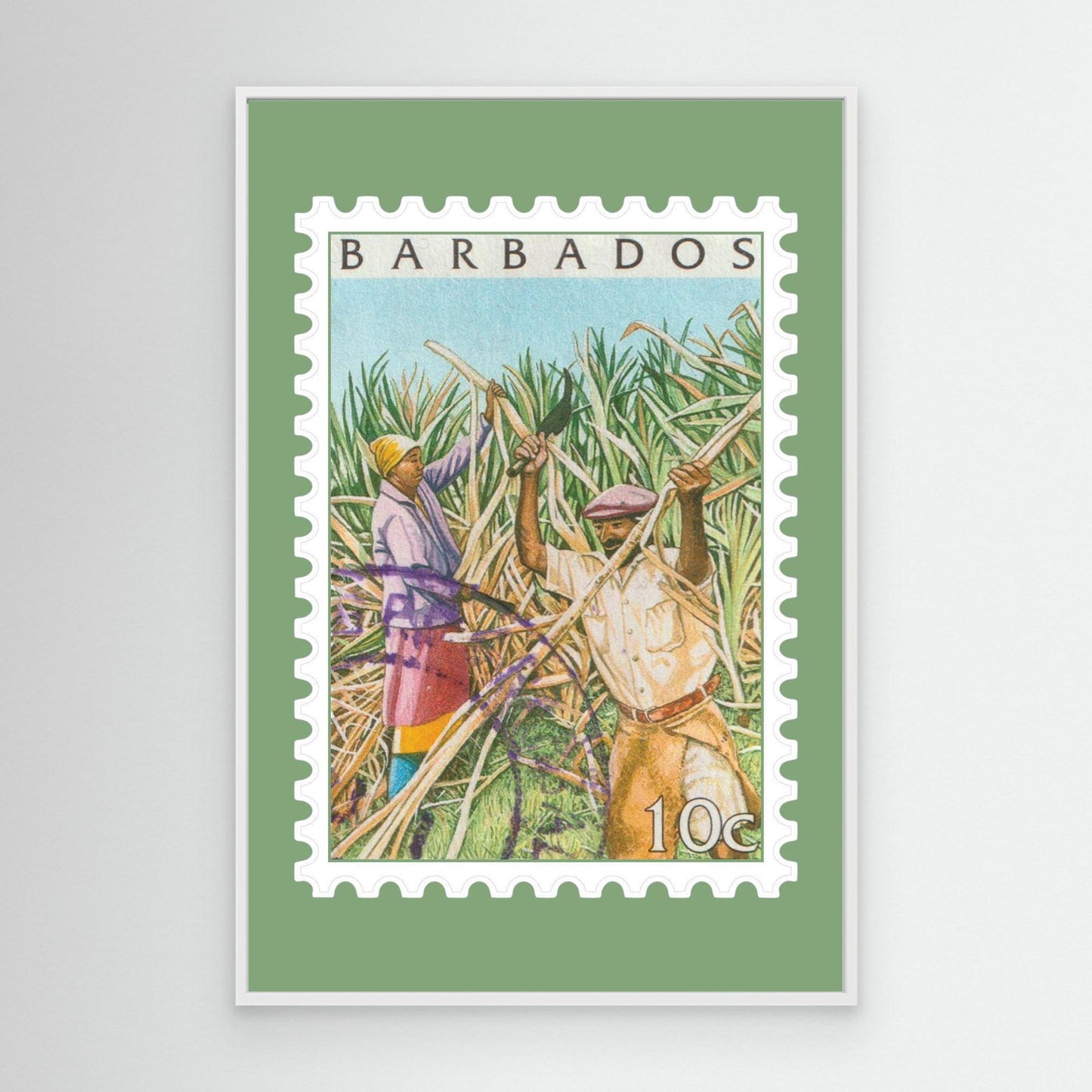 Barbados Cane Cutting Vintage Stamp