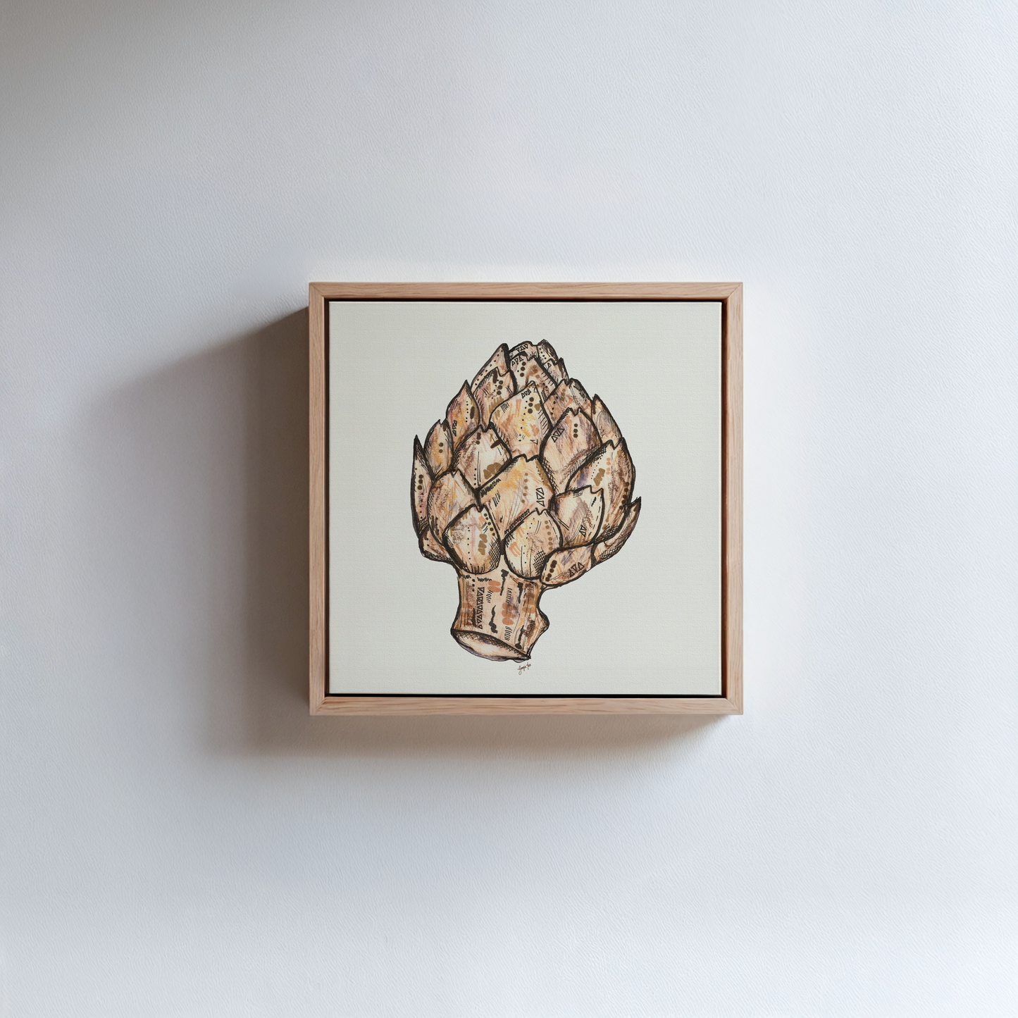 Artichoke Ink & Bleach Illustration - Framed Canvas Print