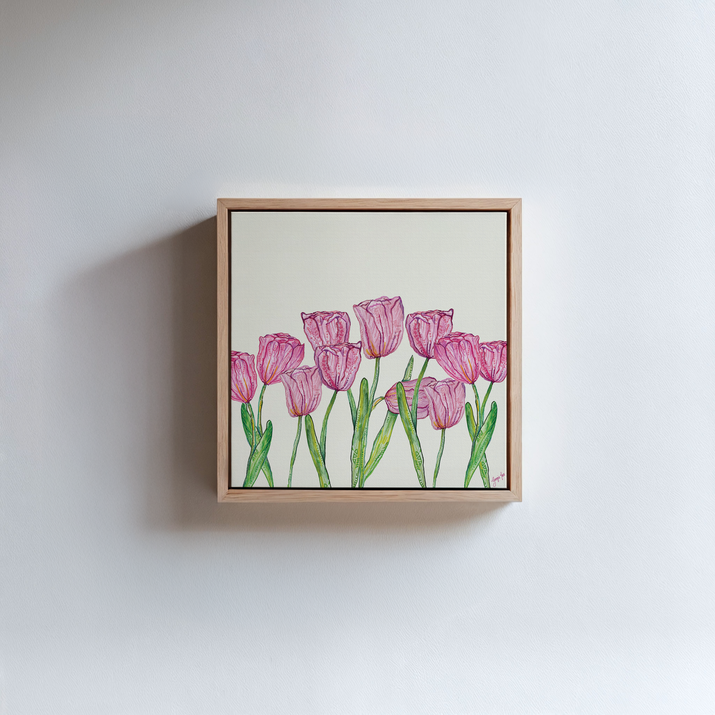 Pink Tulips Canvas Art - Square frame