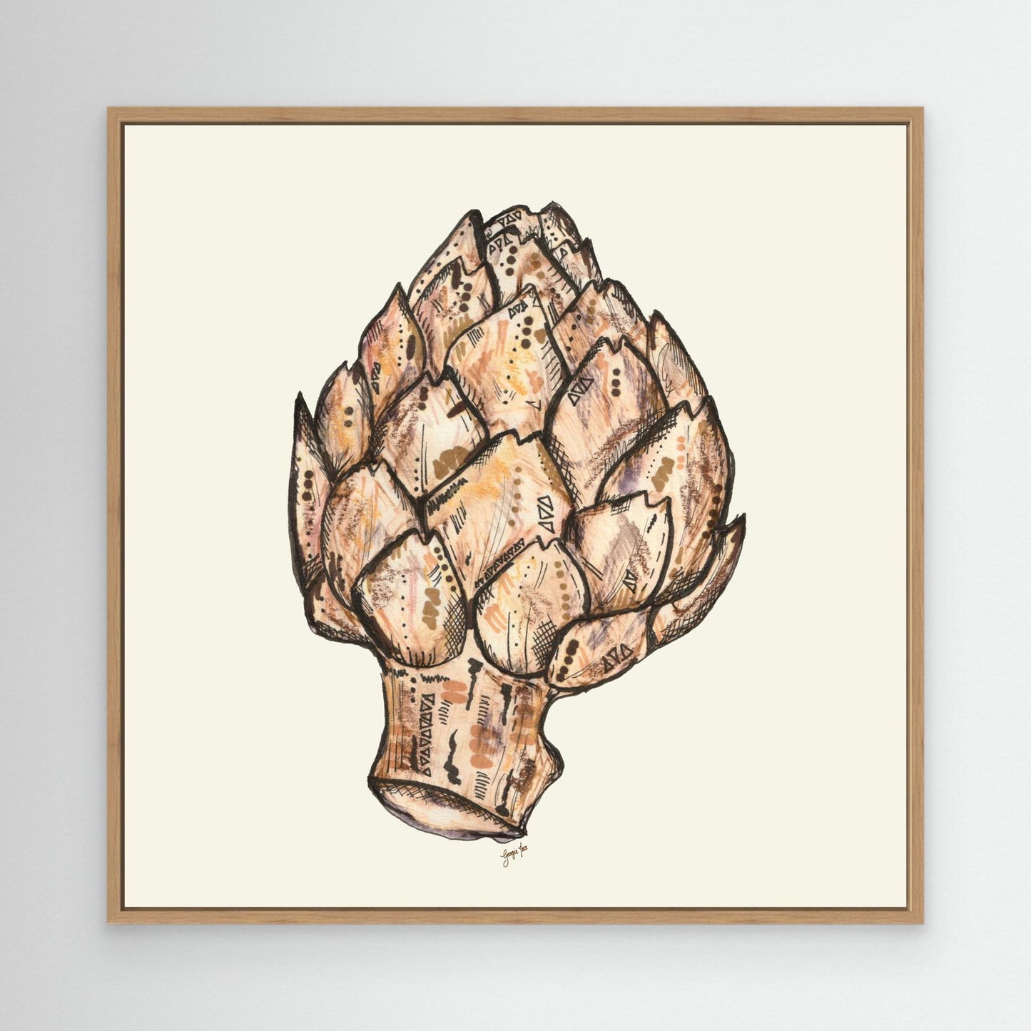 Artichoke Ink & Bleach Illustration - Framed Canvas Print