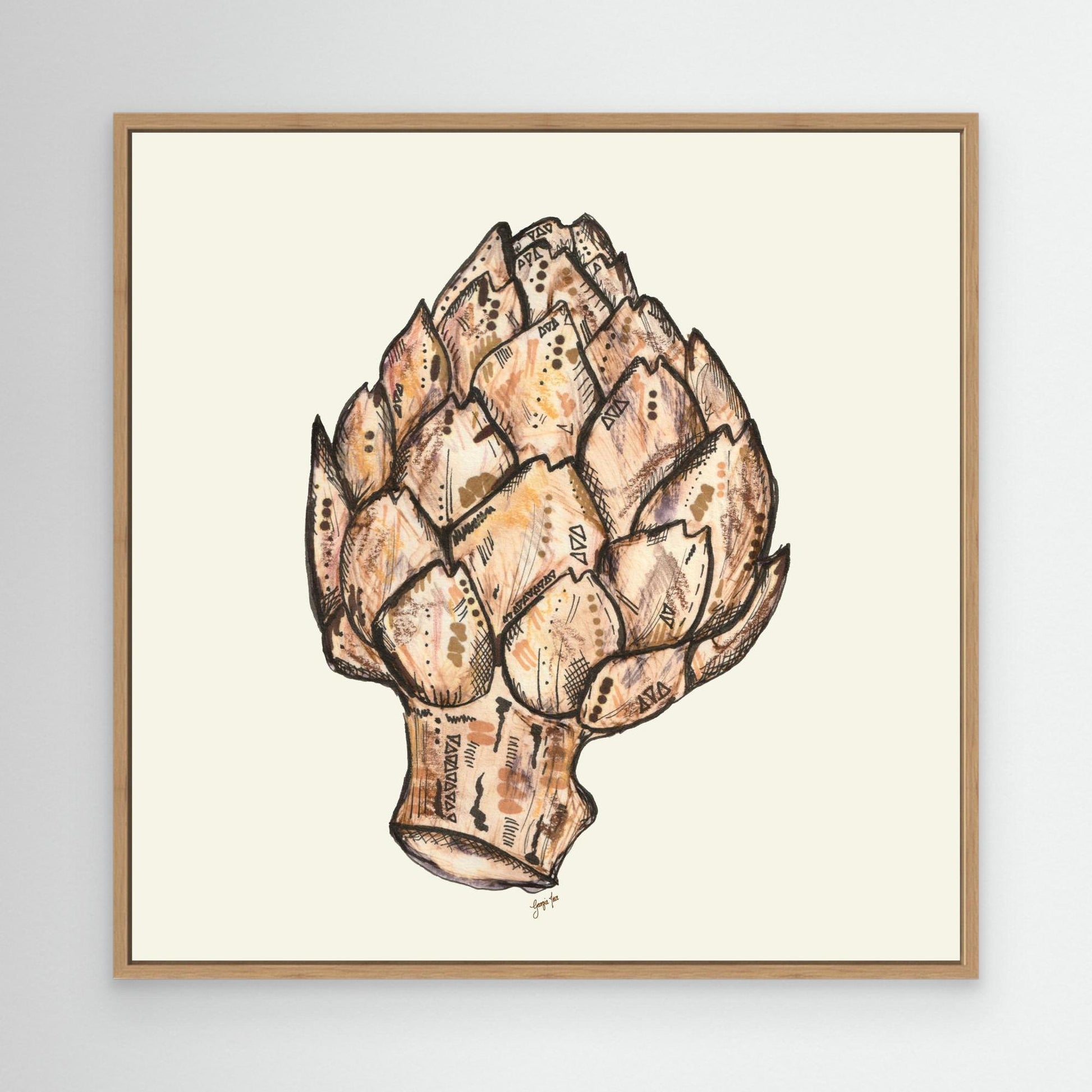 Artichoke Ink & Bleach Illustration - Framed Canvas Print