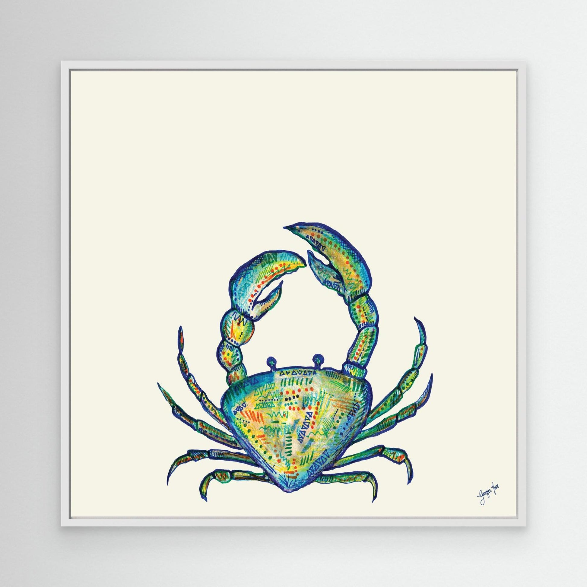 Mixed Media Blue Crab - Framed Canvas Print