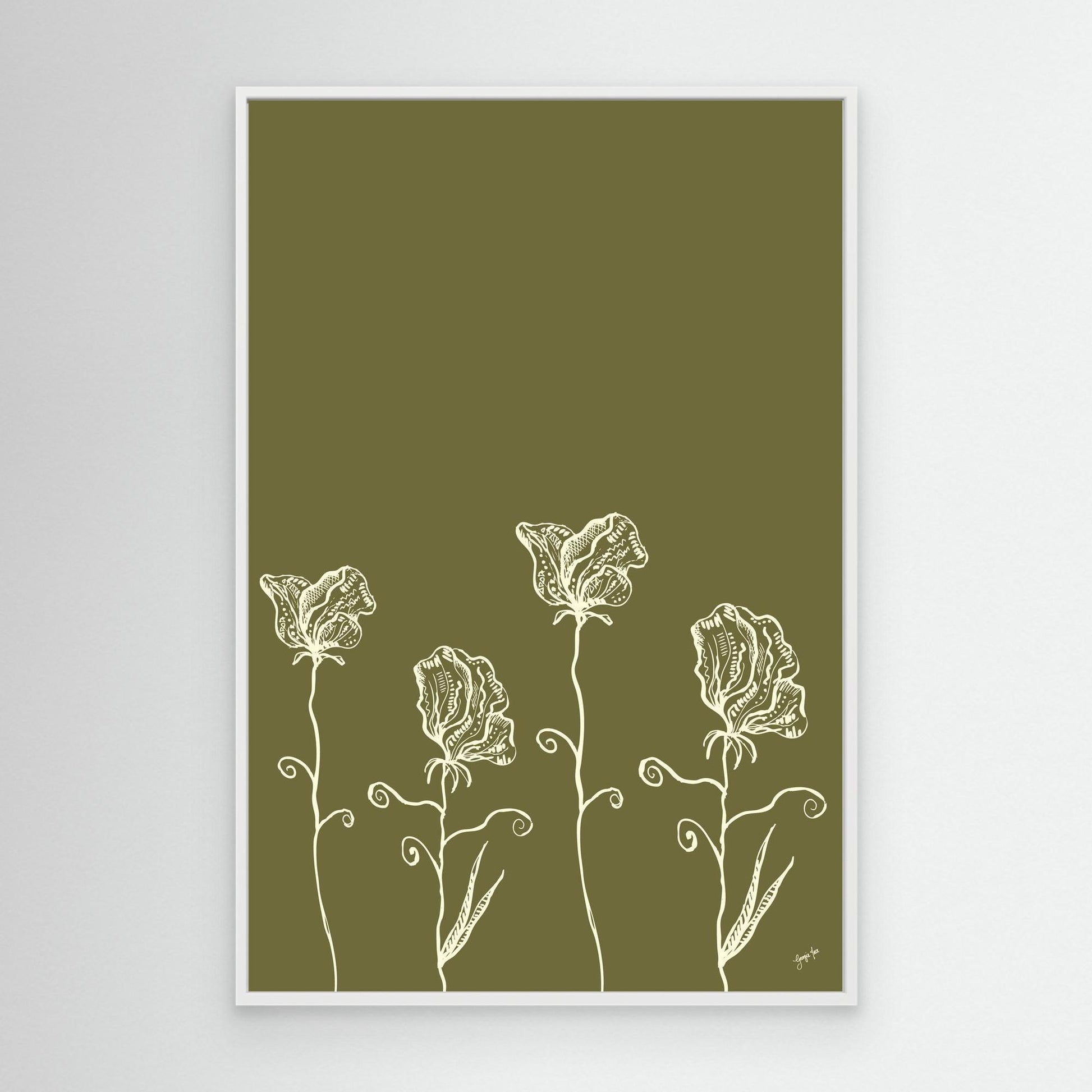 Sweet Pea Flower Illustration – Framed Canvas Art Print