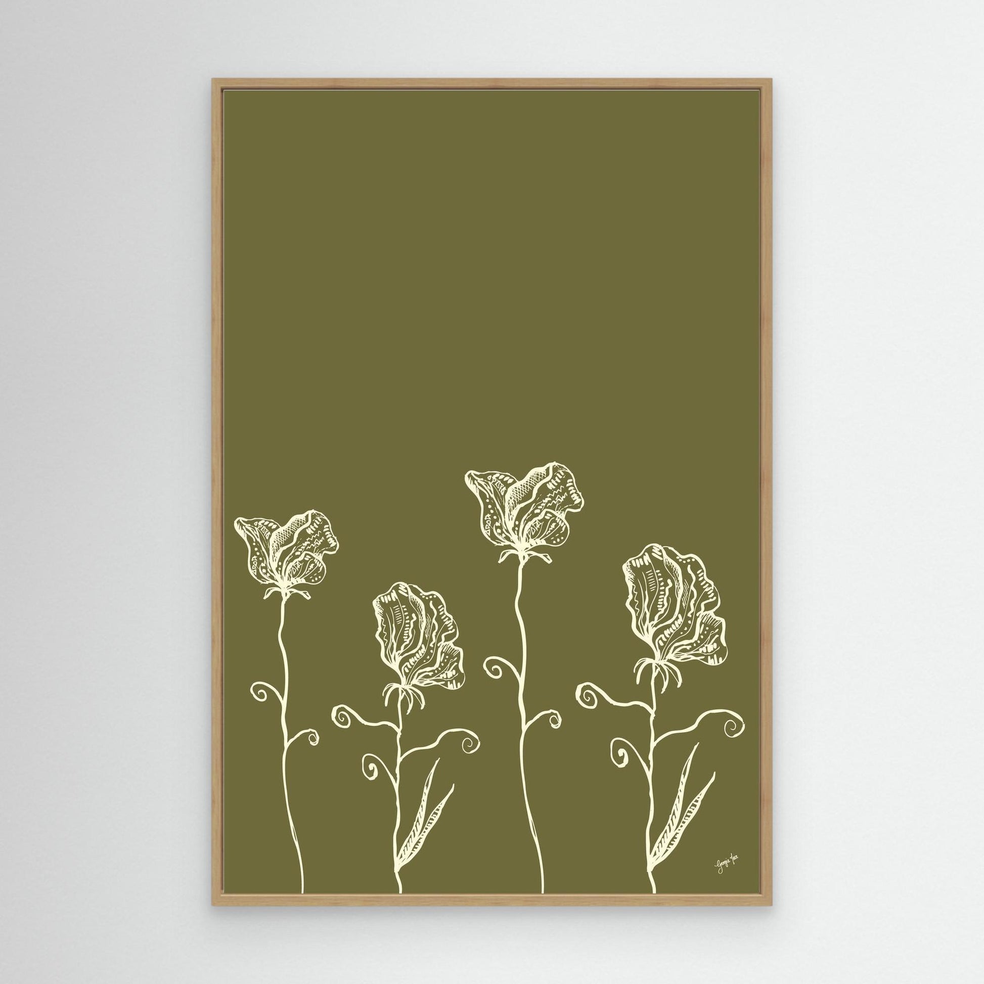 Sweet Pea Flower Illustration – Framed Canvas Art Print