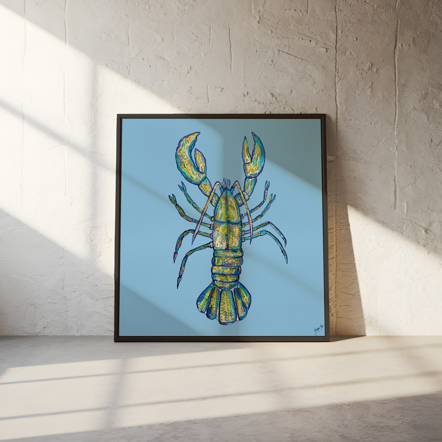 Blue Lobster Giclée Mixed Media Canvas Print