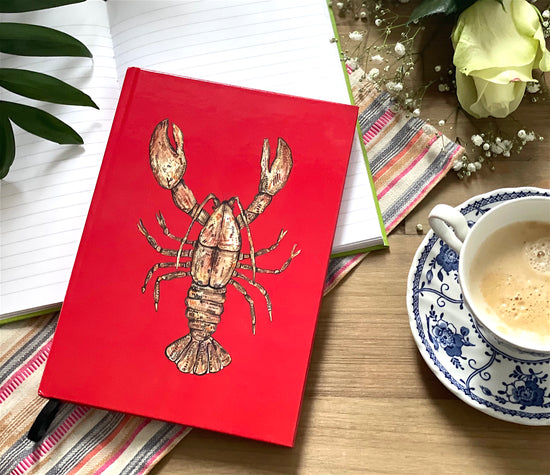 Bright red lobster notebook