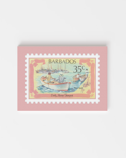 Pink Barbadian Row Boat Stamp - Framed Canvas Print
