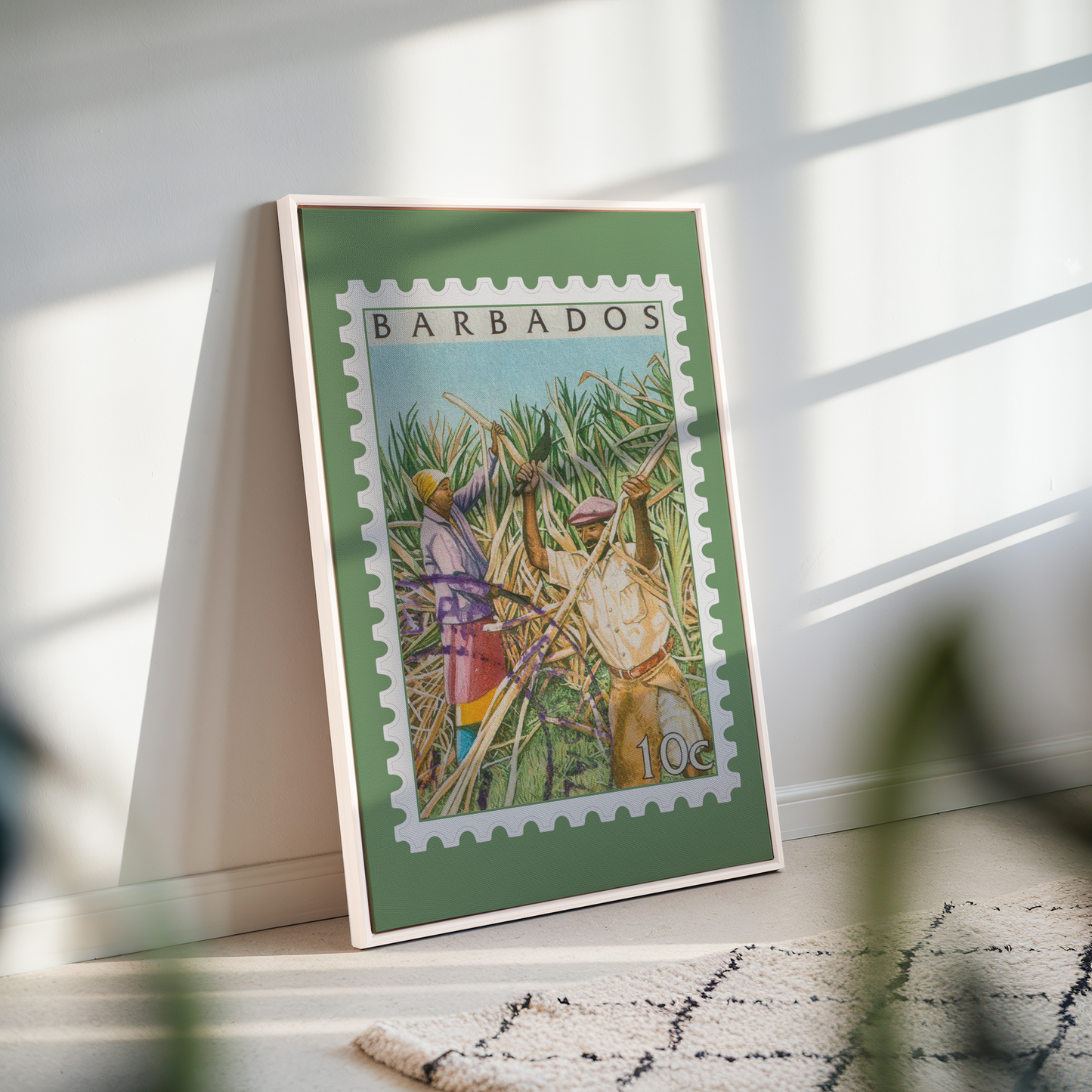 Barbados Cane Cutting Vintage Stamp - Framed Canvas Print