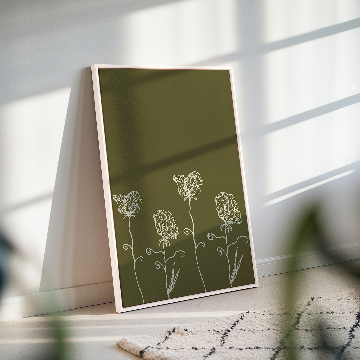 Sweet Pea Flower Illustration – Framed Canvas Art Print