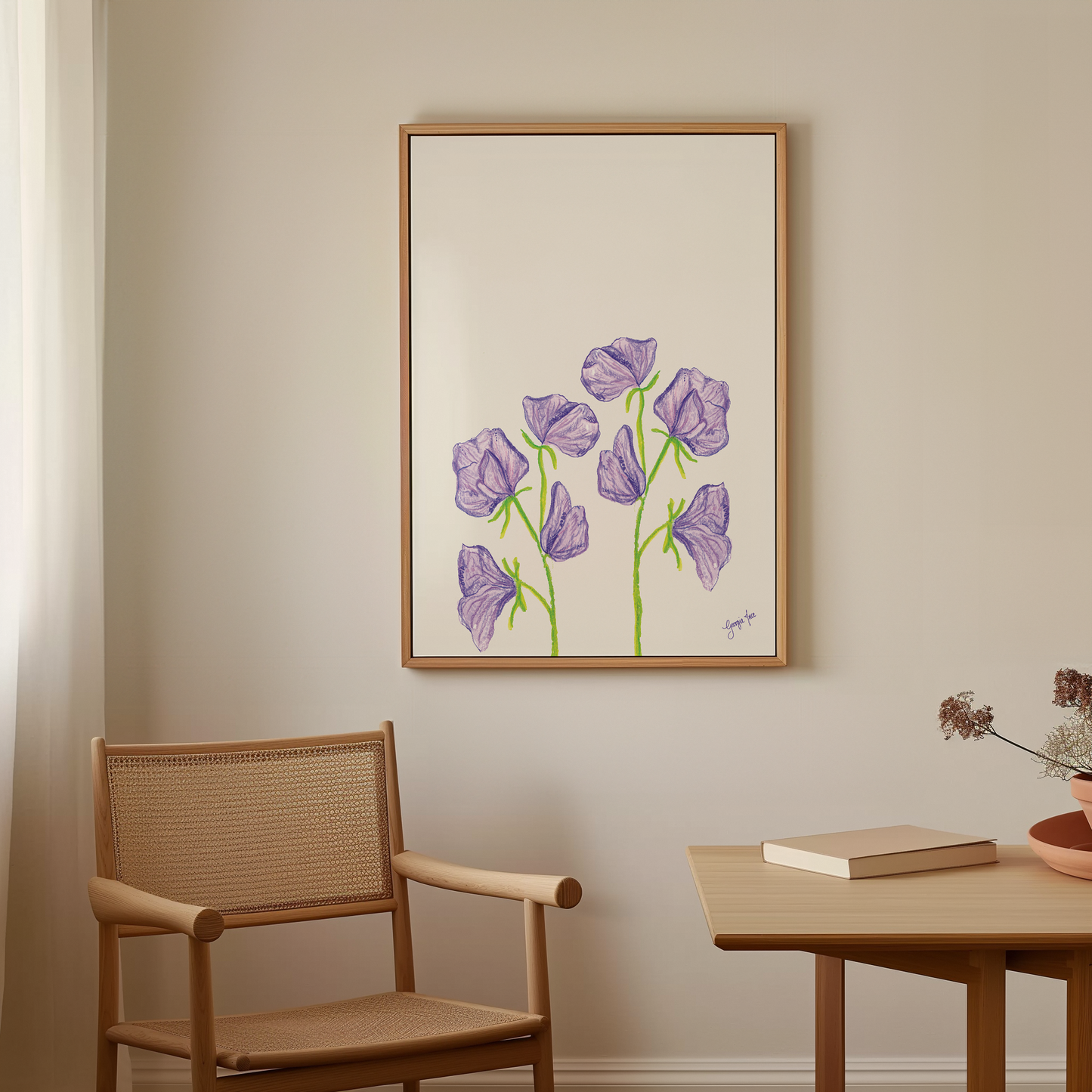 Purple Sweet Pea Floral Giclée Canvas print