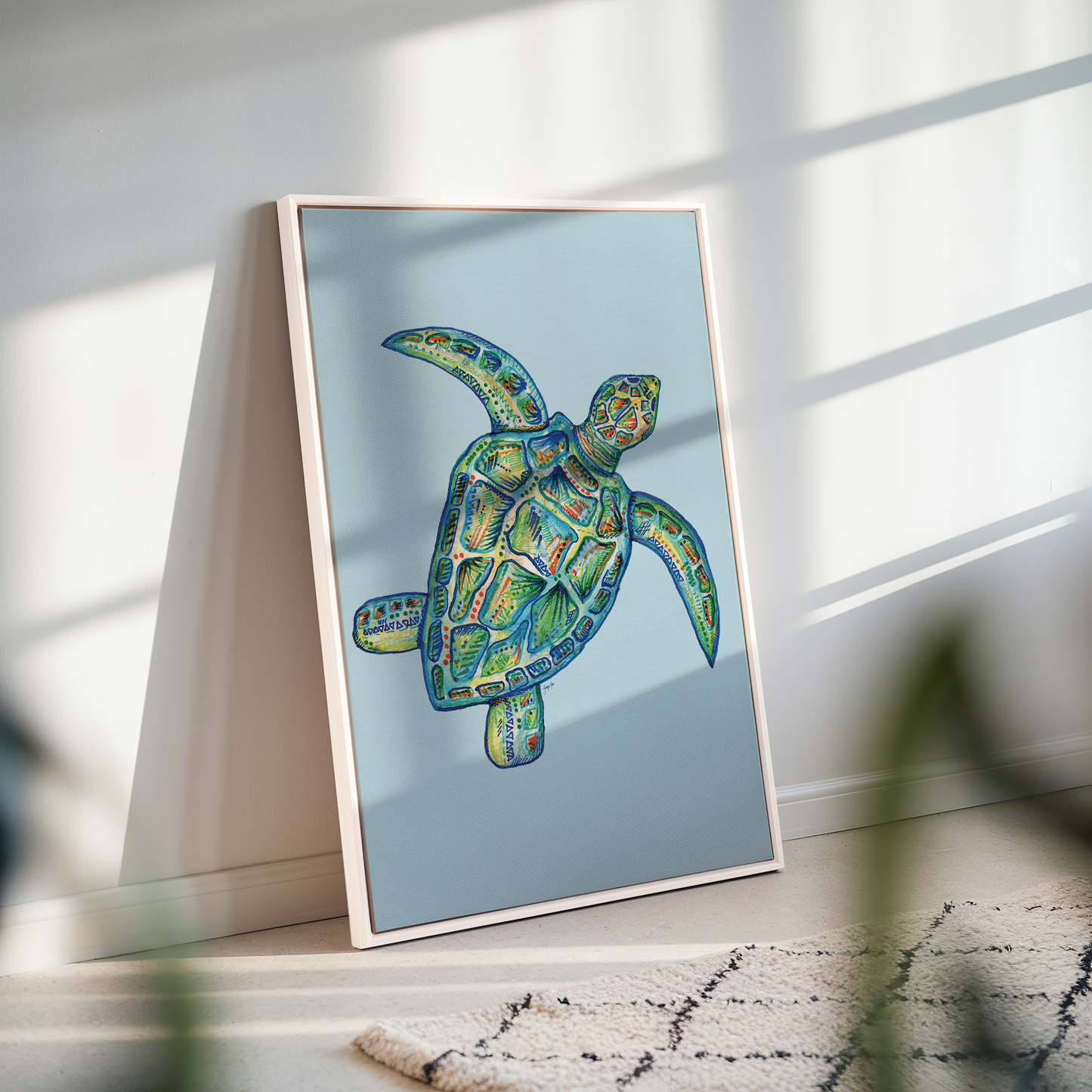 Ocean Blue Turtle Mixed Media Decor for Coastal Beach House