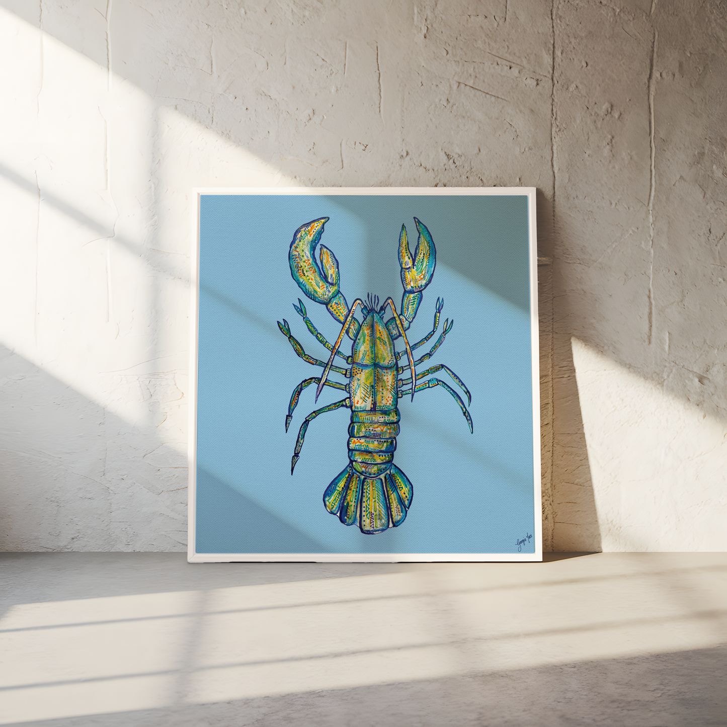 Blue Lobster Giclée Mixed Media Canvas Print