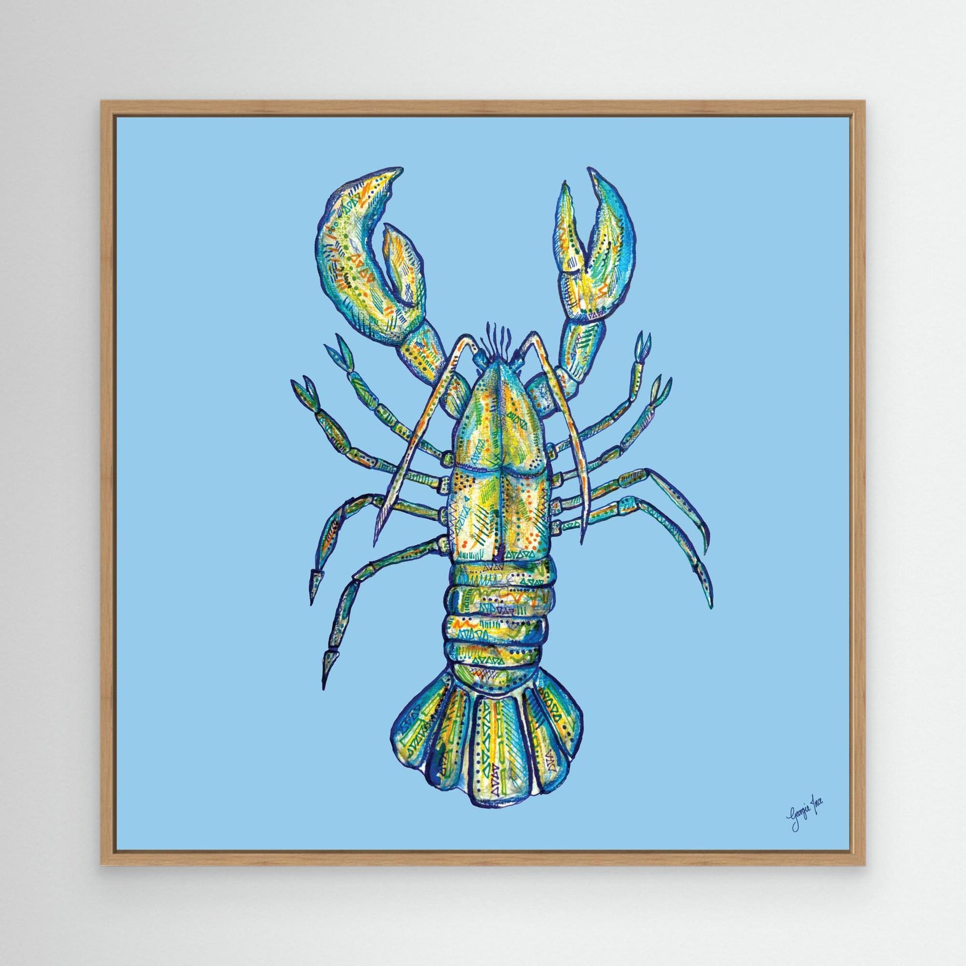 Blue Lobster Mixed Media Canvas Print