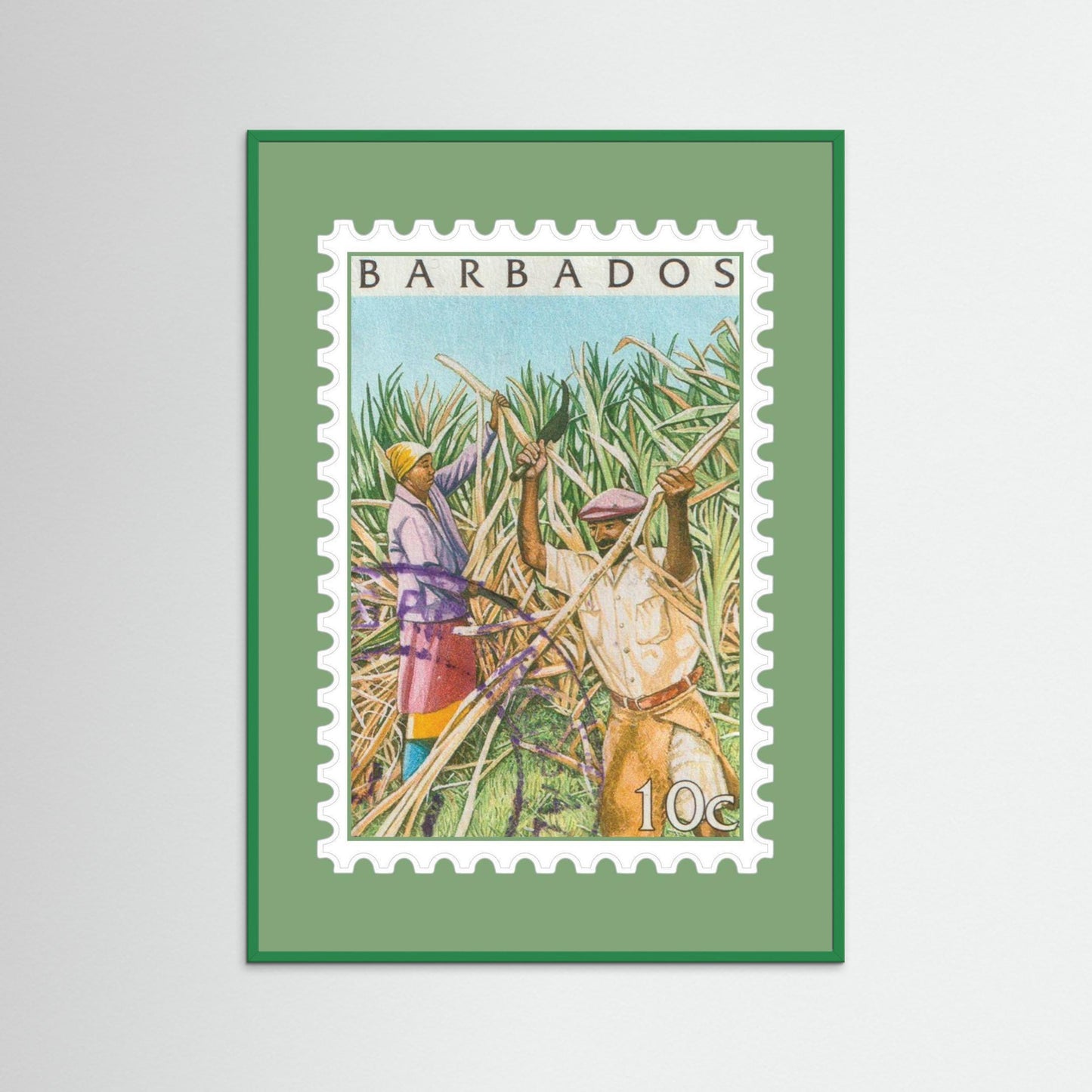 Vintage Barbadian Cane Cutting Stamp