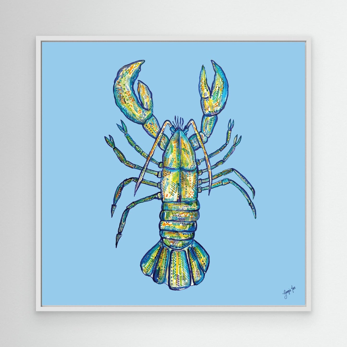 Blue Lobster Mixed Media Canvas Print