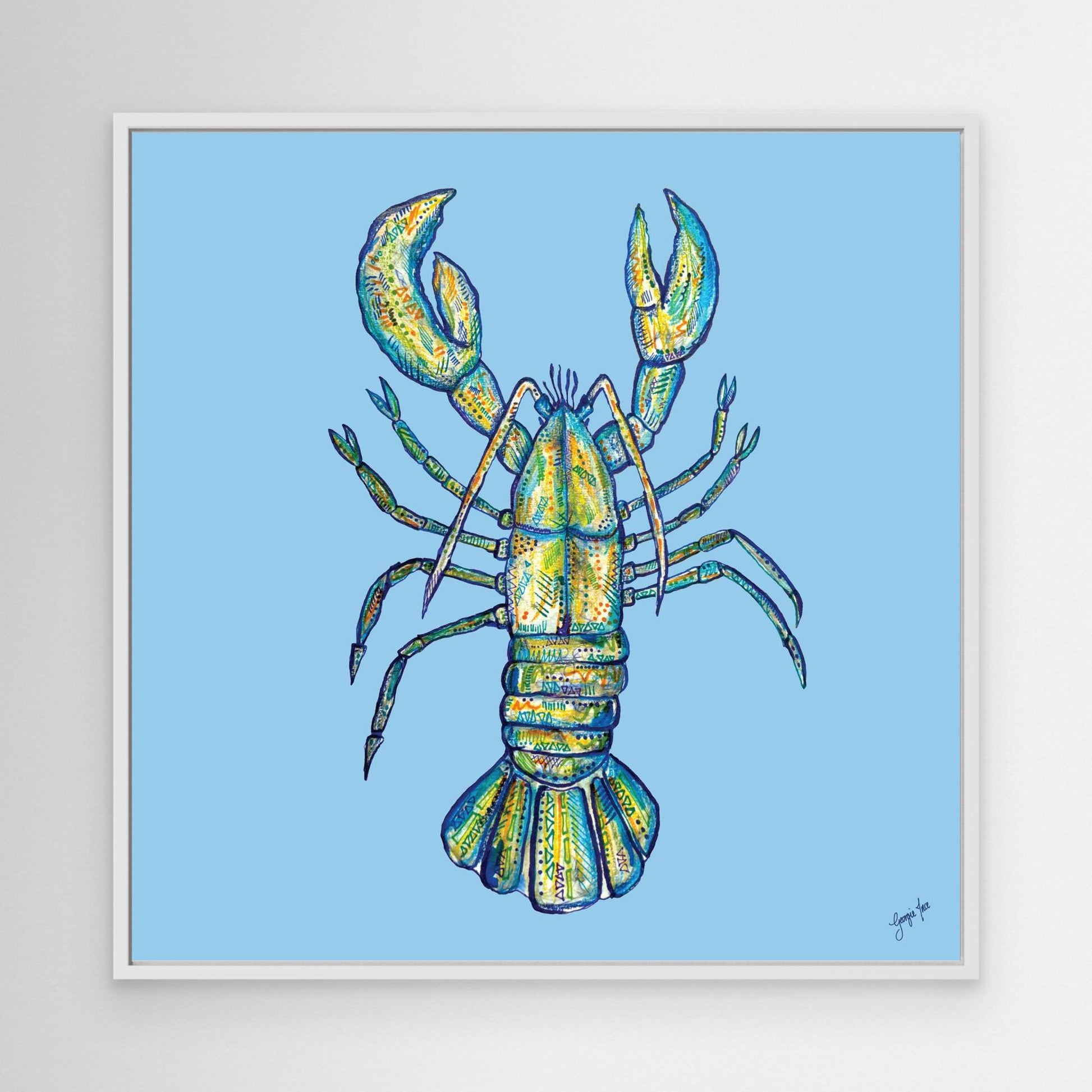 Blue Lobster Mixed Media Canvas Print