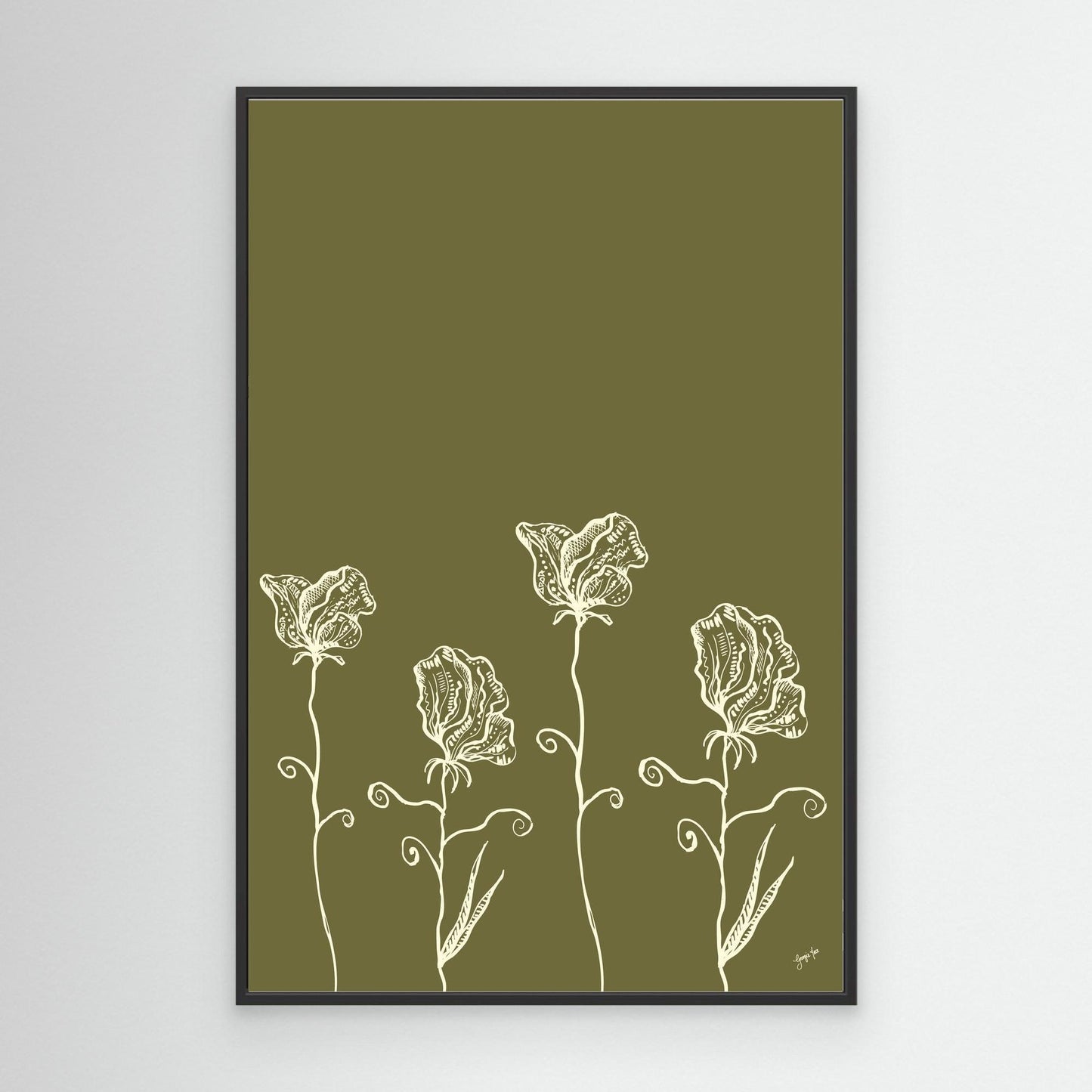 Sweet Pea Flower Illustration – Framed Canvas Art Print