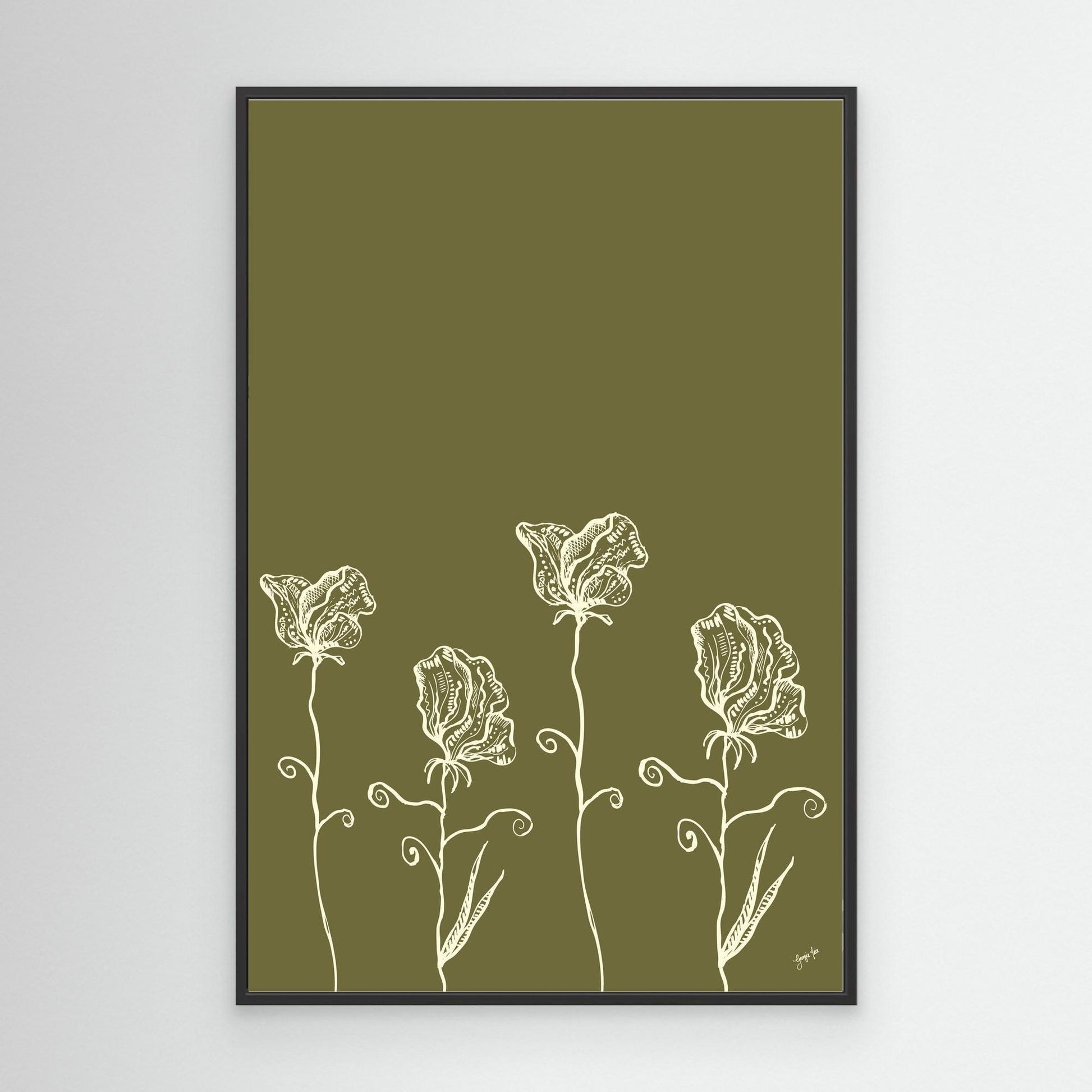 Sweet Pea Flower Illustration – Framed Canvas Art Print