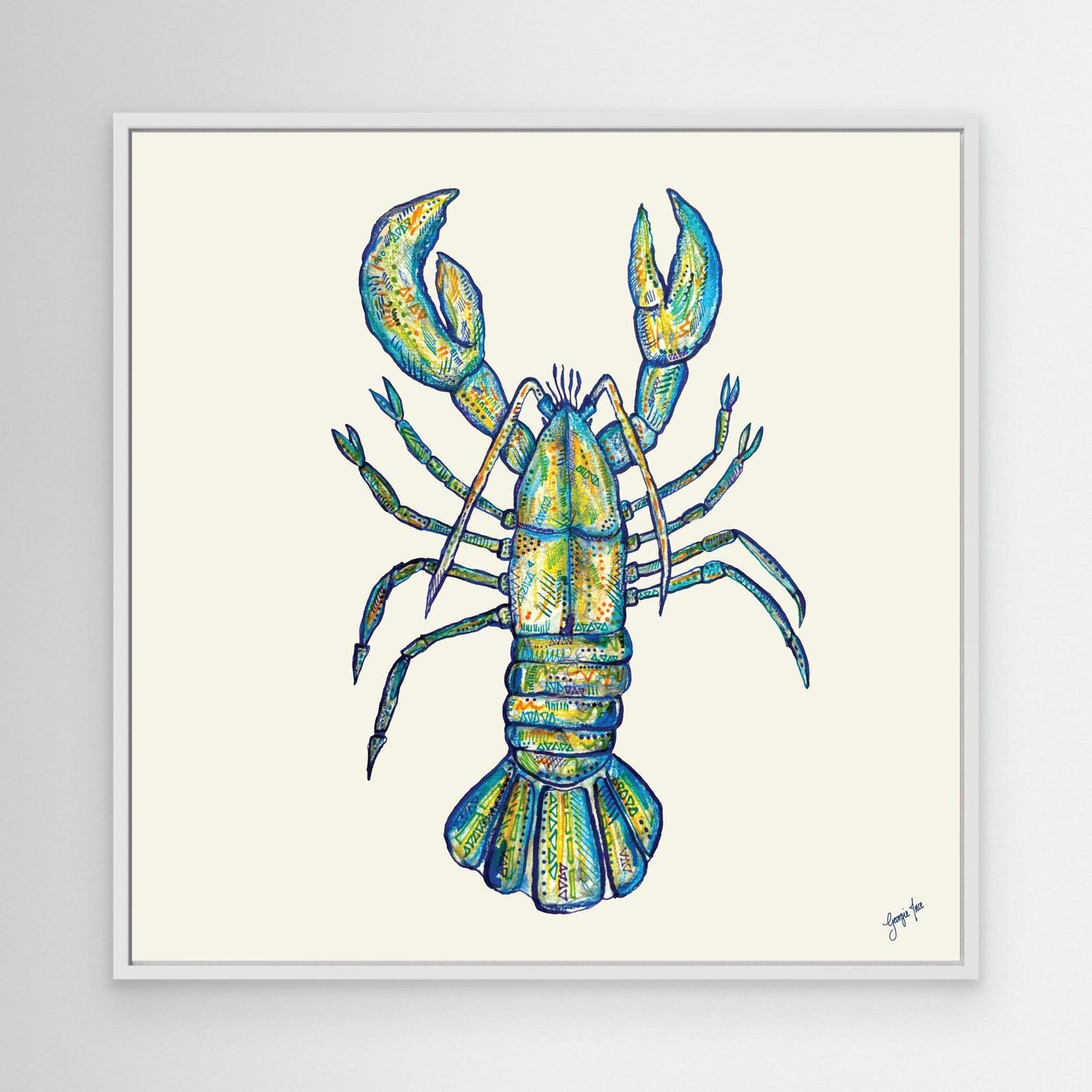 Blue Lobster Illustration - Framed Canvas Print