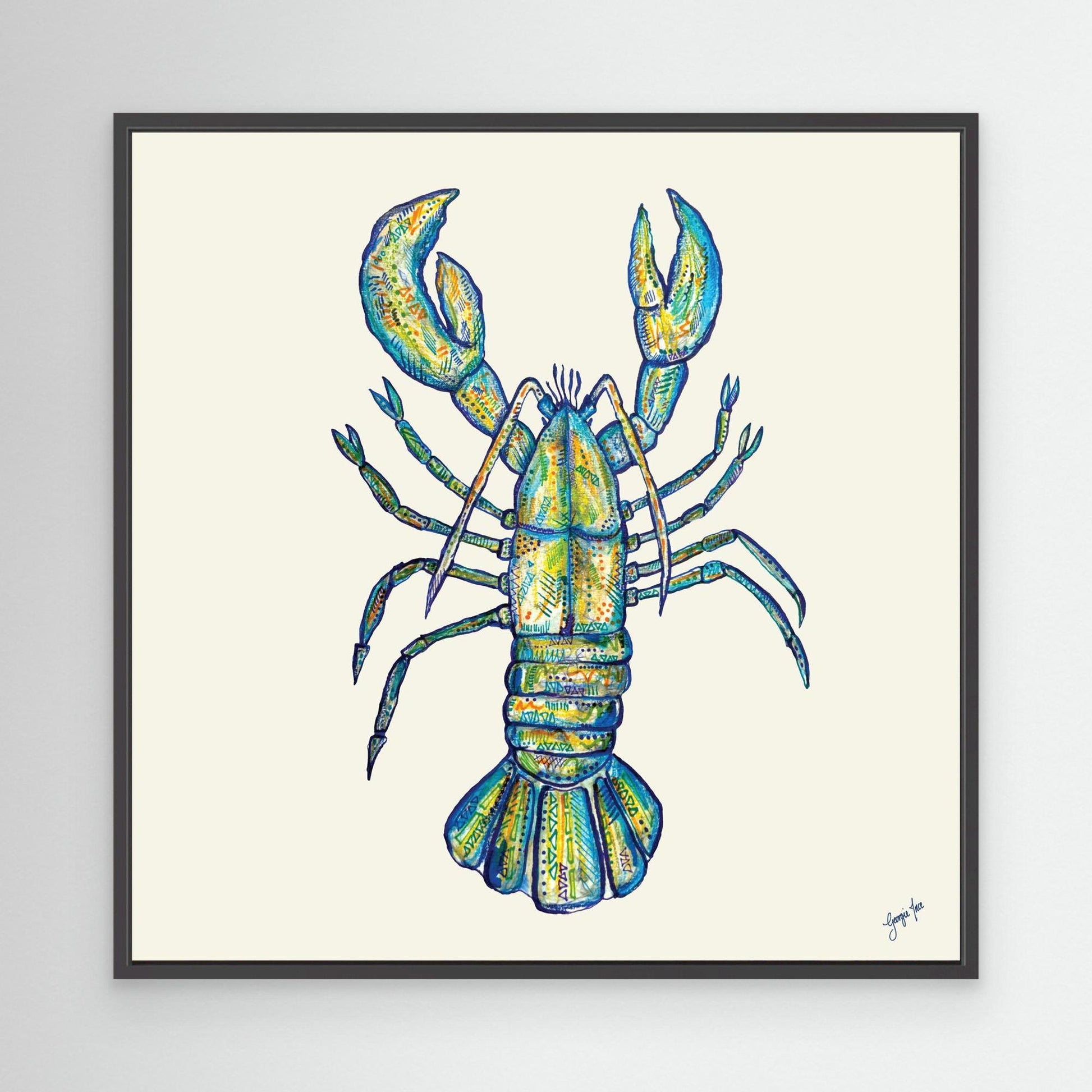 Blue Lobster Illustration - Framed Canvas Print