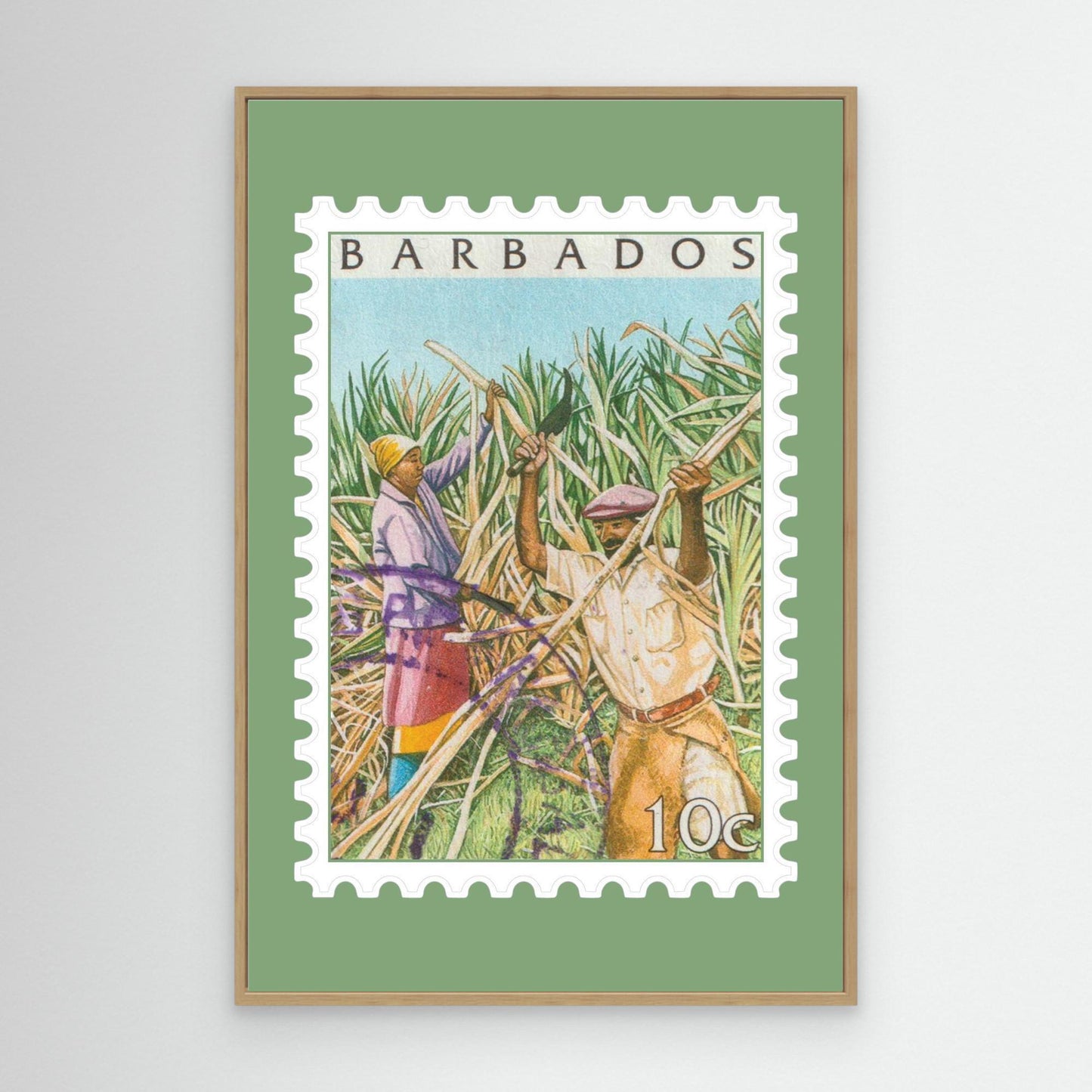 Barbados Cane Cutting Vintage Stamp