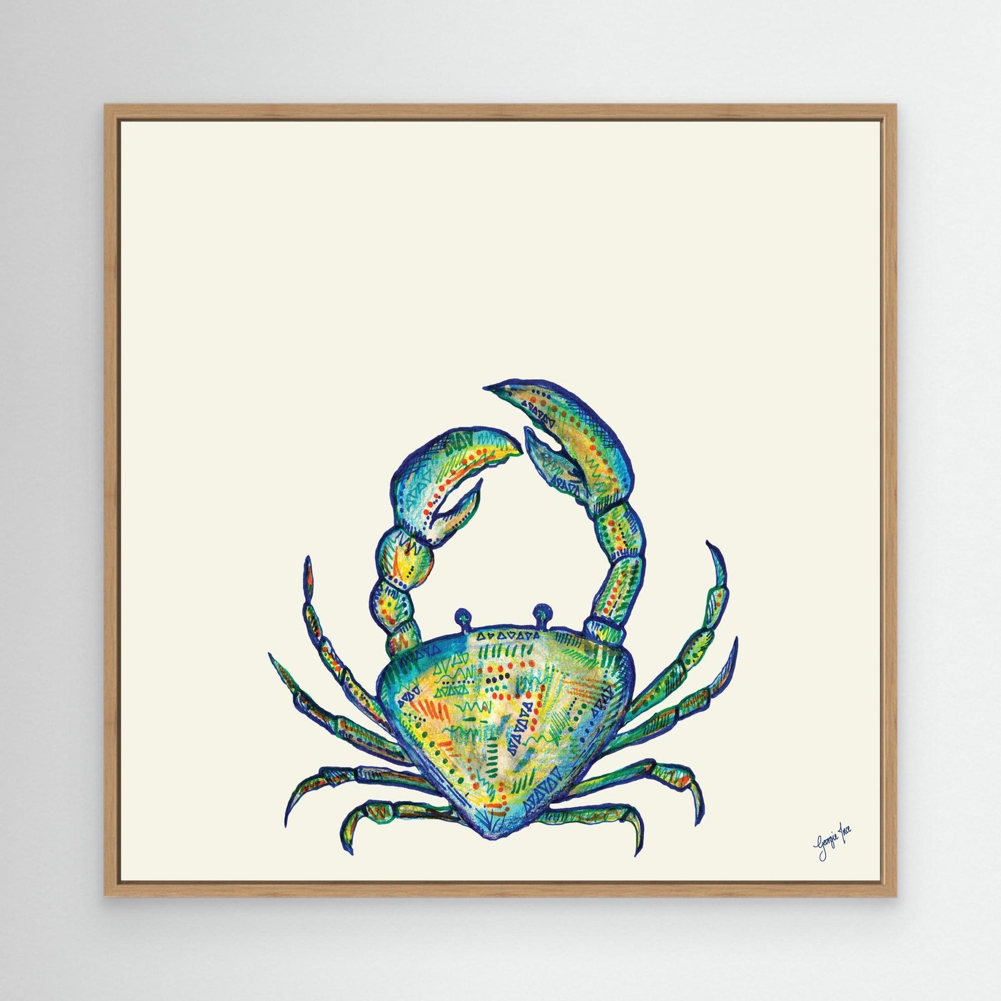 Mixed Media Blue Crab - Framed Canvas Print