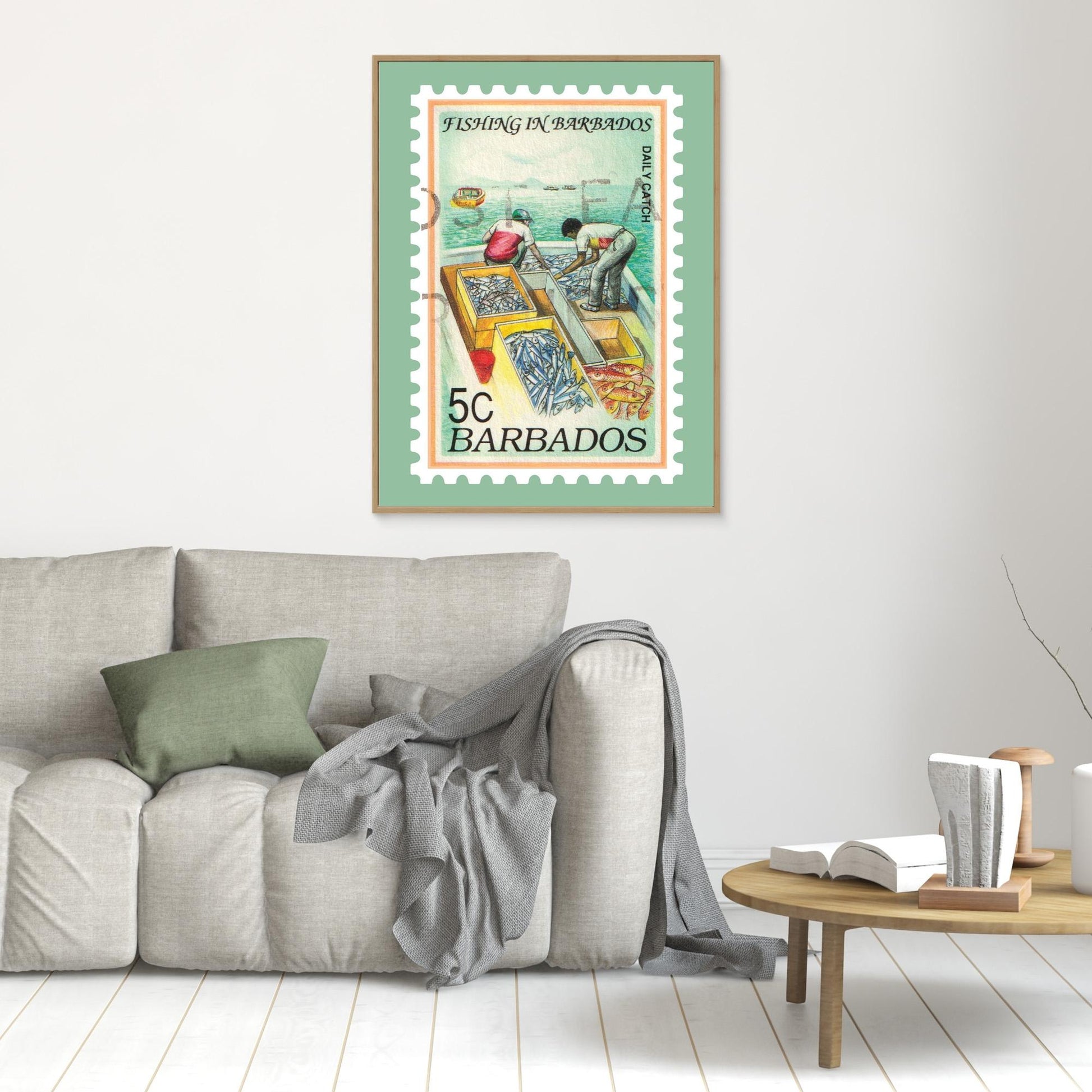 Vintage Barbados Fishing Stamp Print – Framed Wall Art