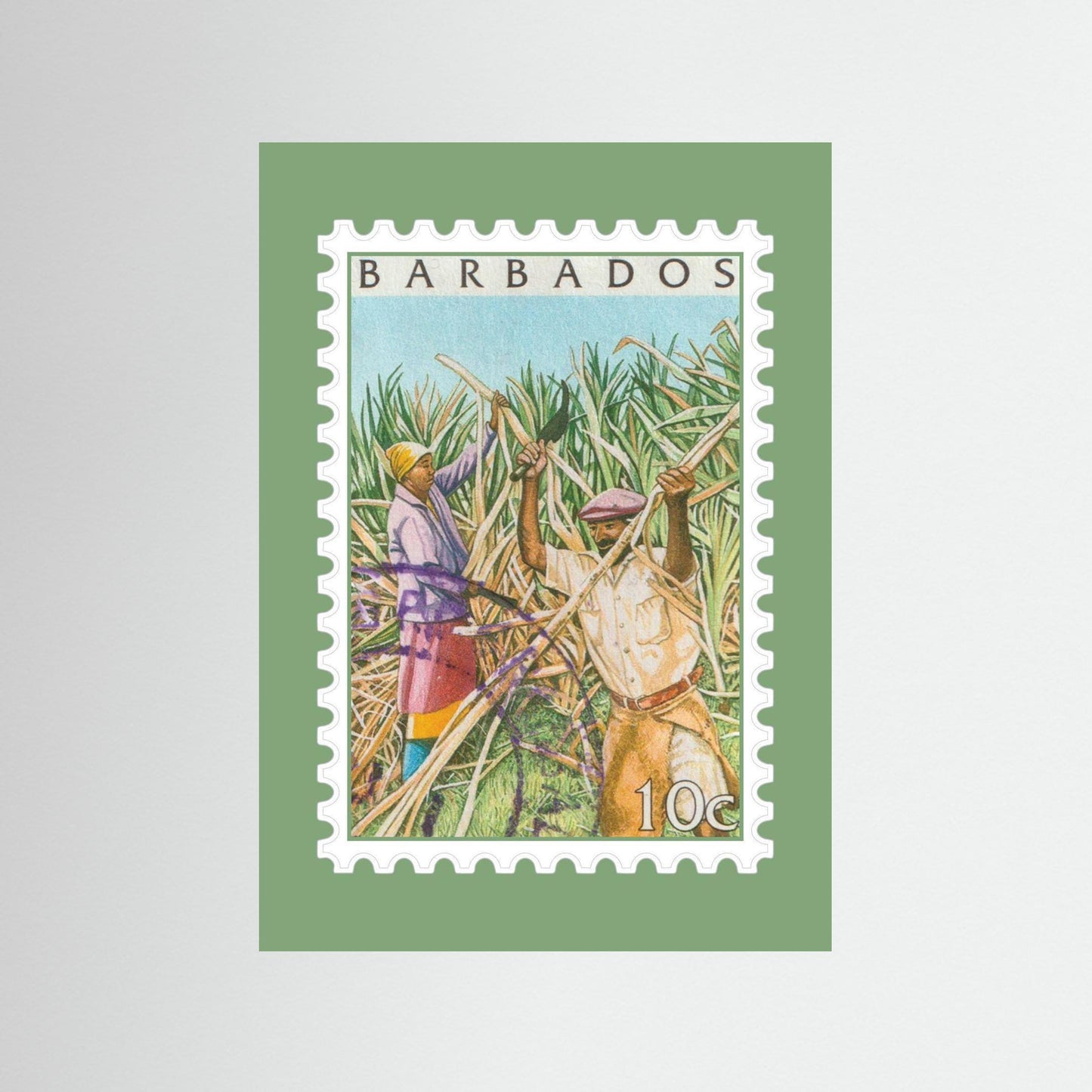 Vintage Barbadian Cane Cutting Stamp