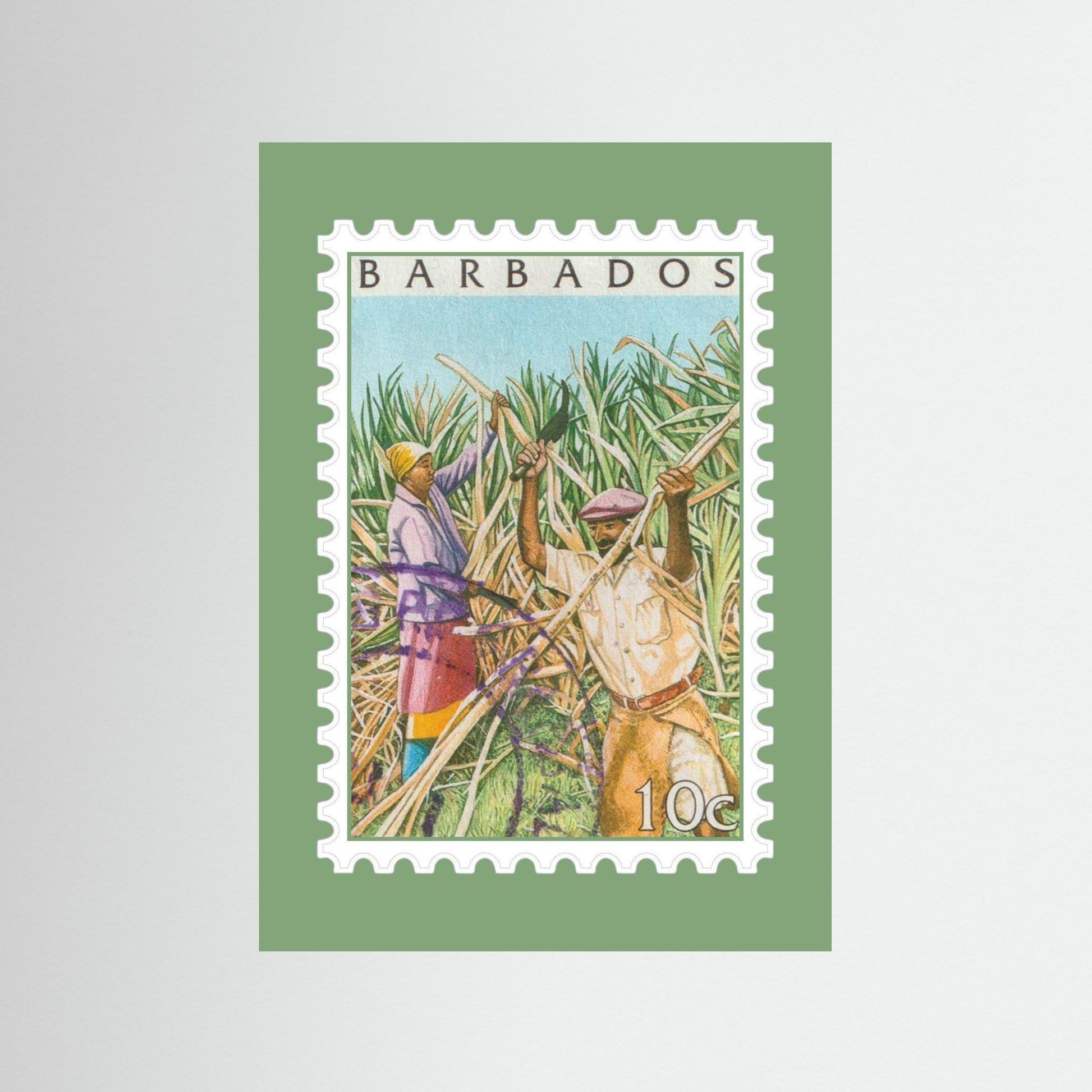 Vintage Barbadian Cane Cutting Stamp