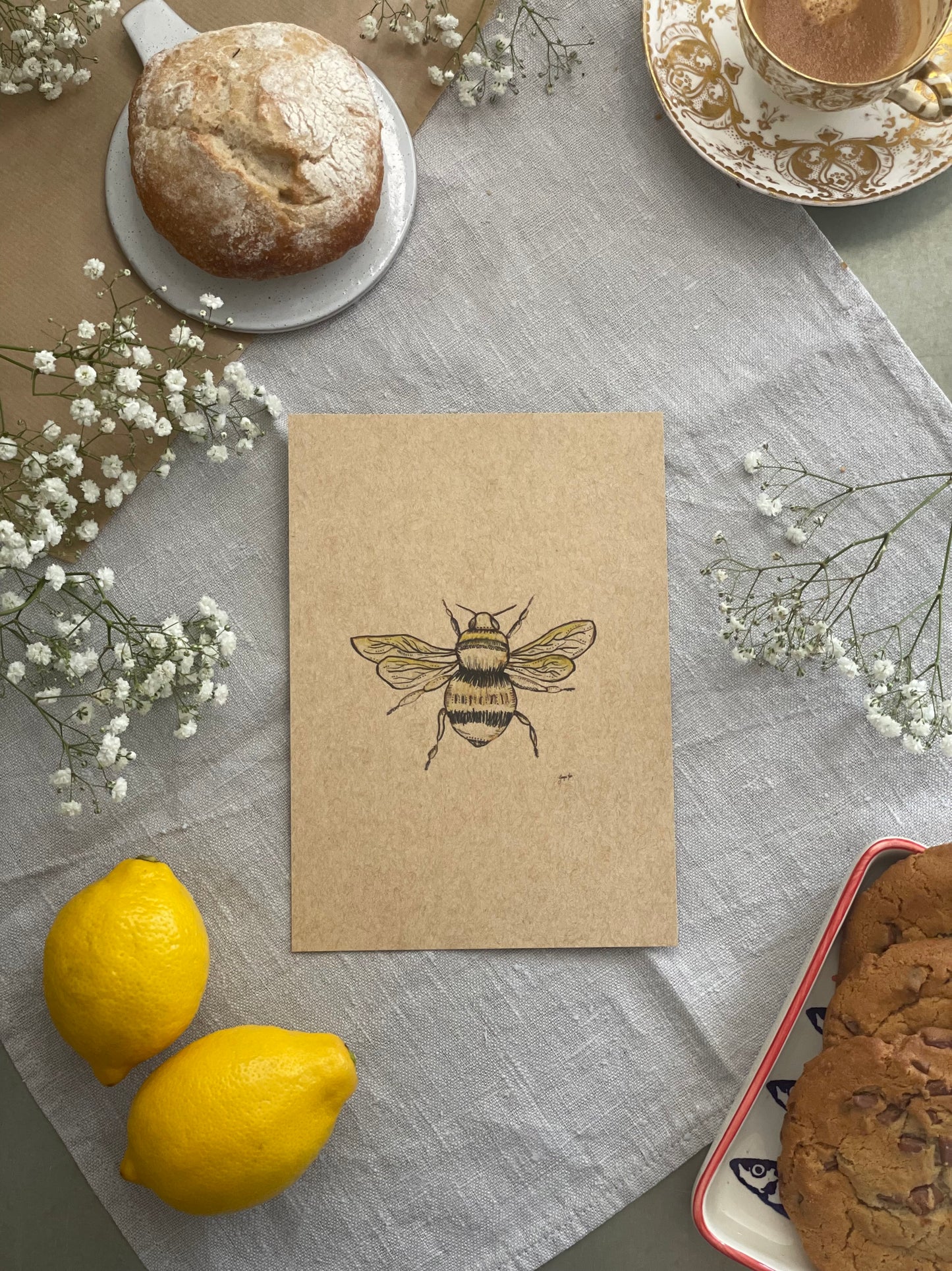 Brown Bee Art Print on rich brown paper for neutral interiors