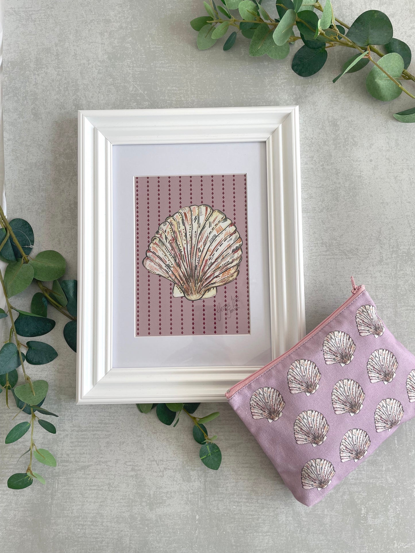 Framed Shell Art Print with Shell Bag