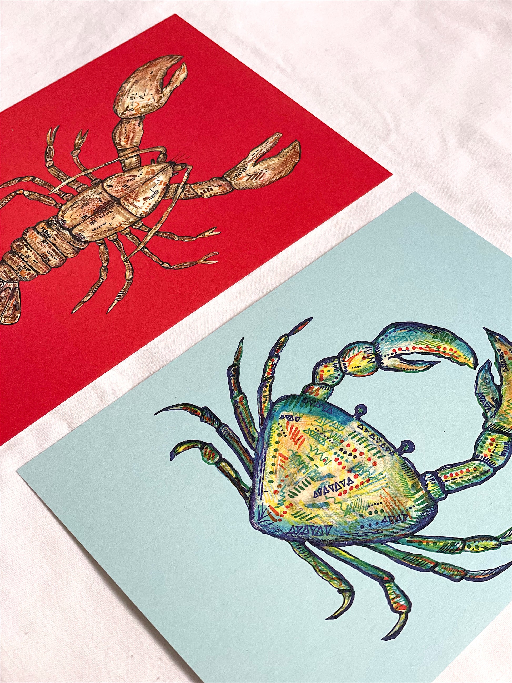 Red lobster & blue crab A5 prints