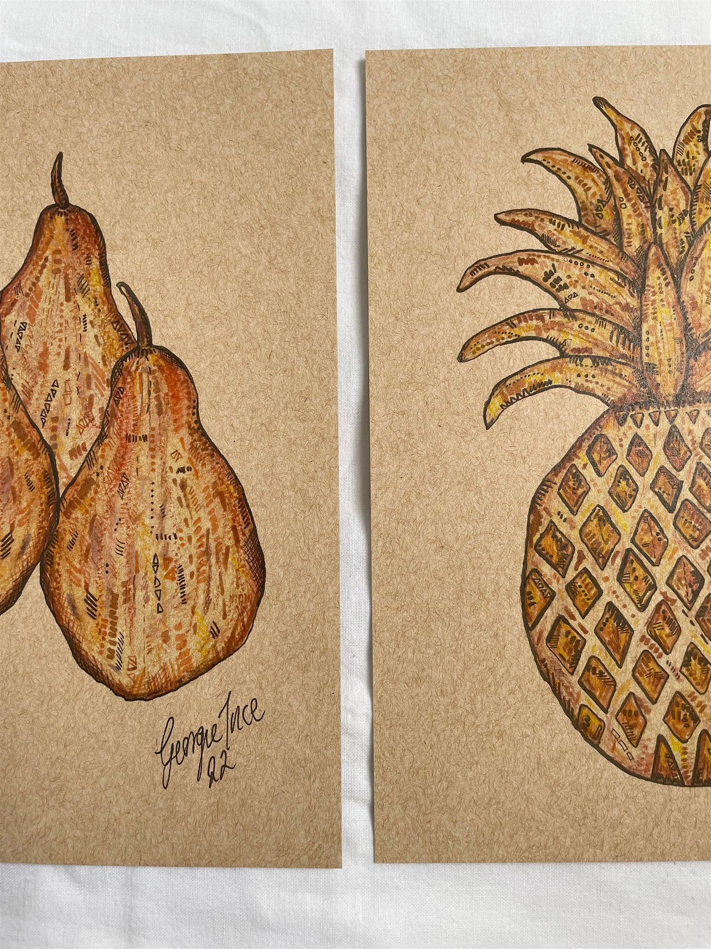 Pear & Pineapple A5 prints on rustic paper