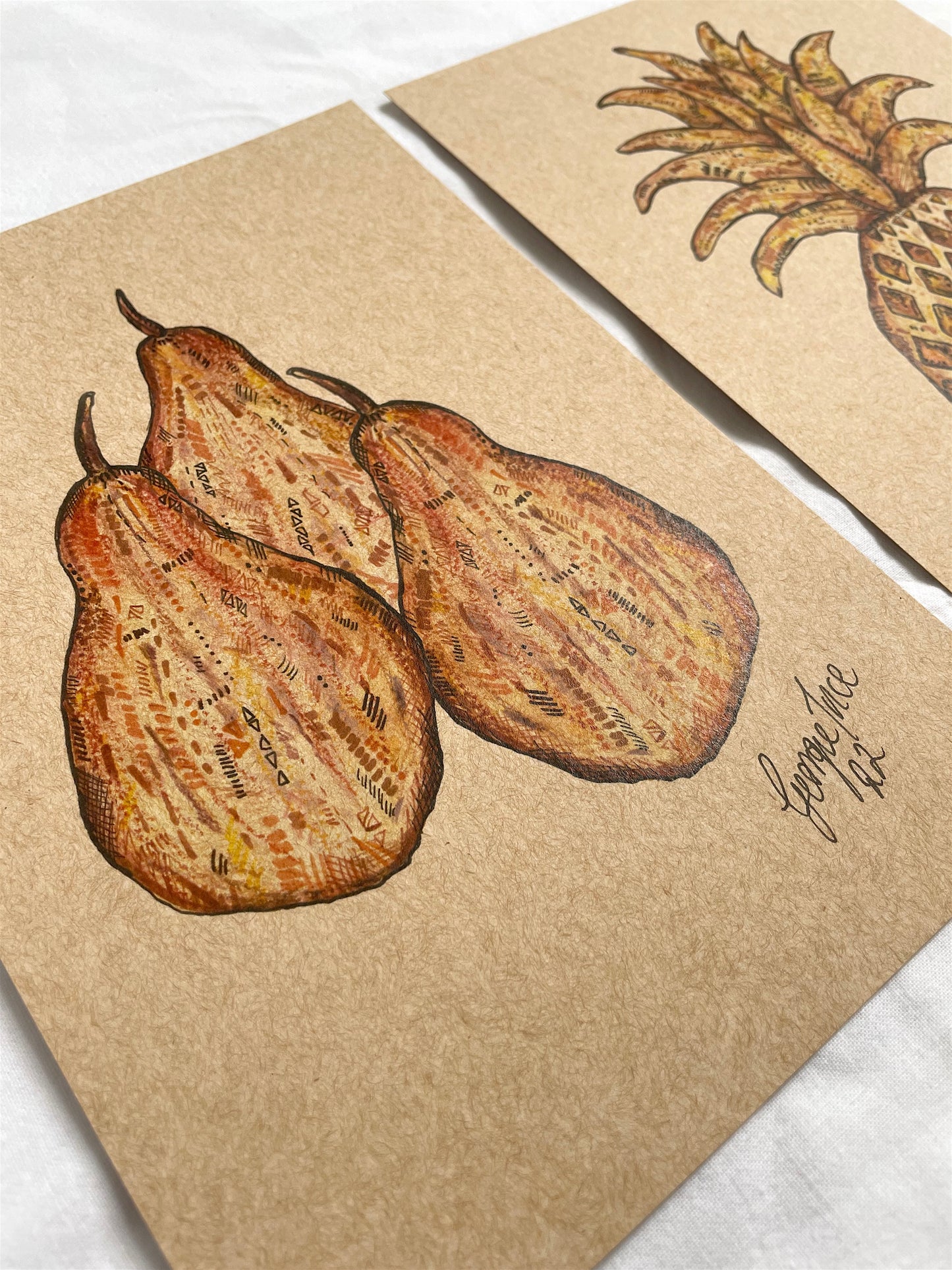 Pear & Pineapple A5 prints on rustic paper