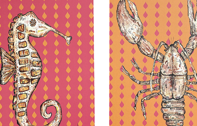 Seahorse & Lobster A5 prints