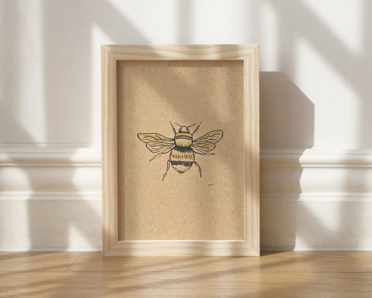 Brown Bee Art Print on rich brown paper for neutral interiors