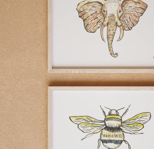 Elephant and Bee Art Print Set