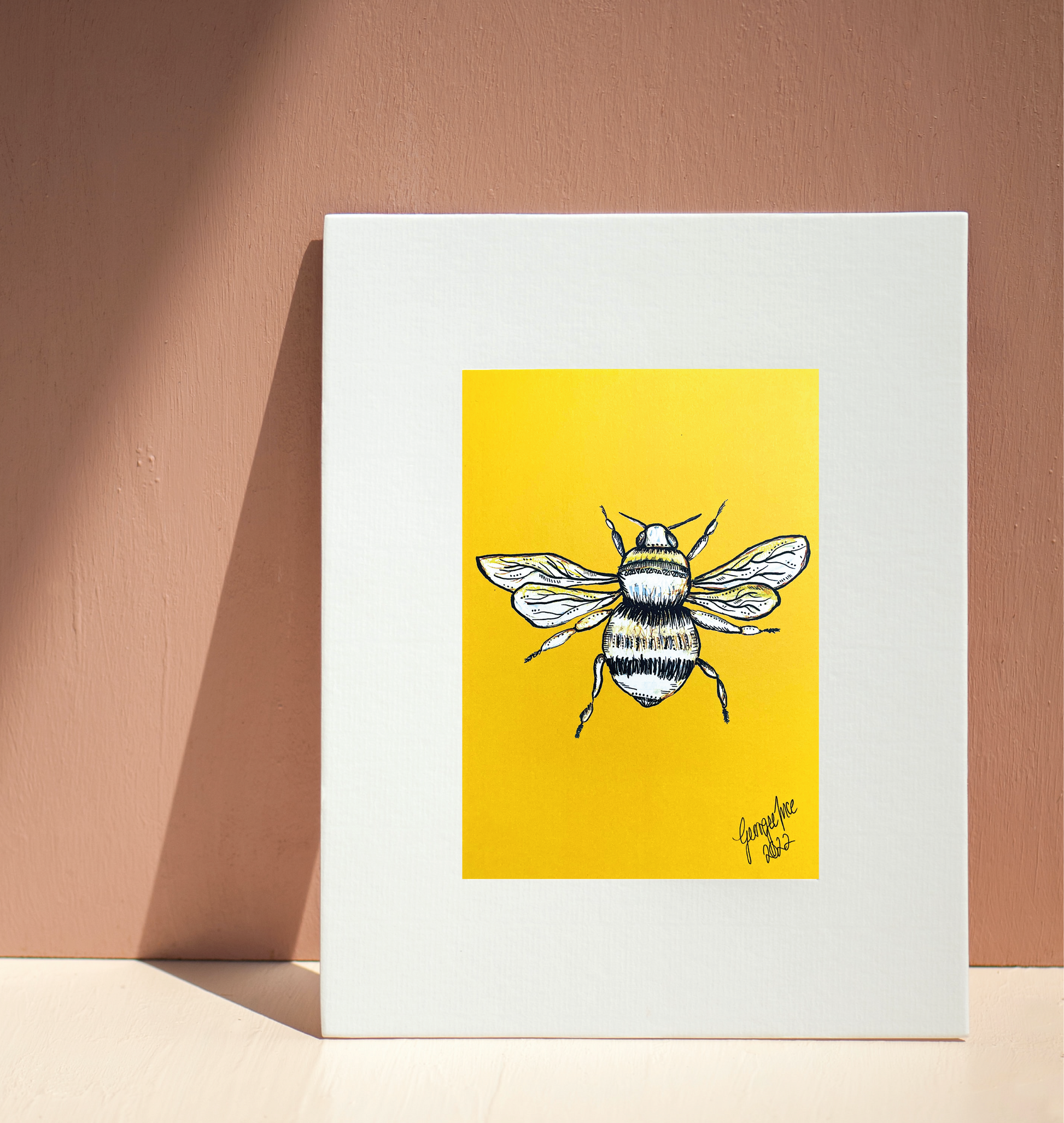 Bumble Bee Art, Yellow Bee Fine Art Print, Bee Drawing