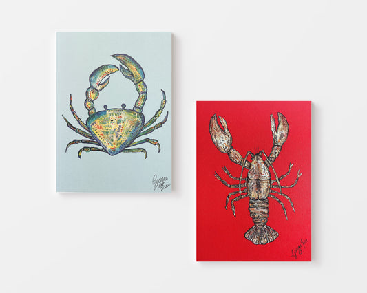 Red Lobster & Blue Crab Print Pair